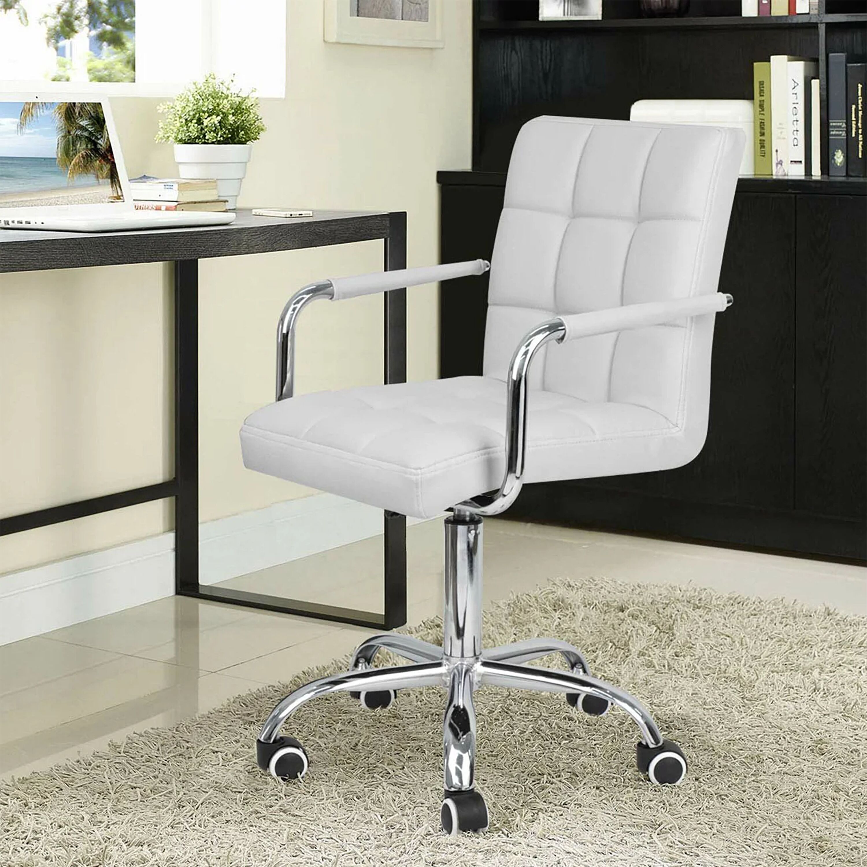 Vineego Mid-Back Adjustable Office Desk Chair Faux Leather Ribbed Task ...