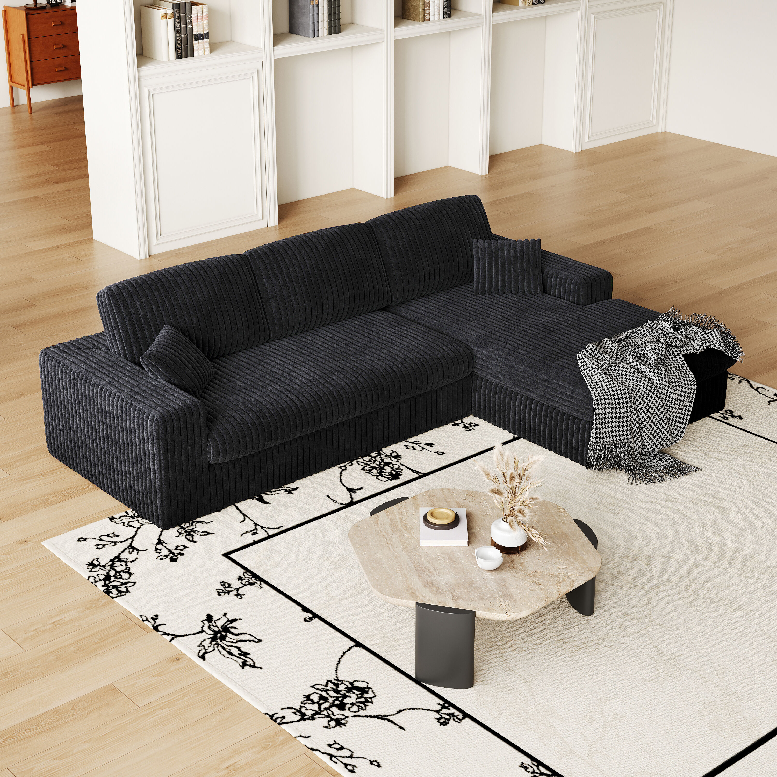 GDFStudio 339697 Seabright Corduroy Modular L-Shaped Sofa with Pillow