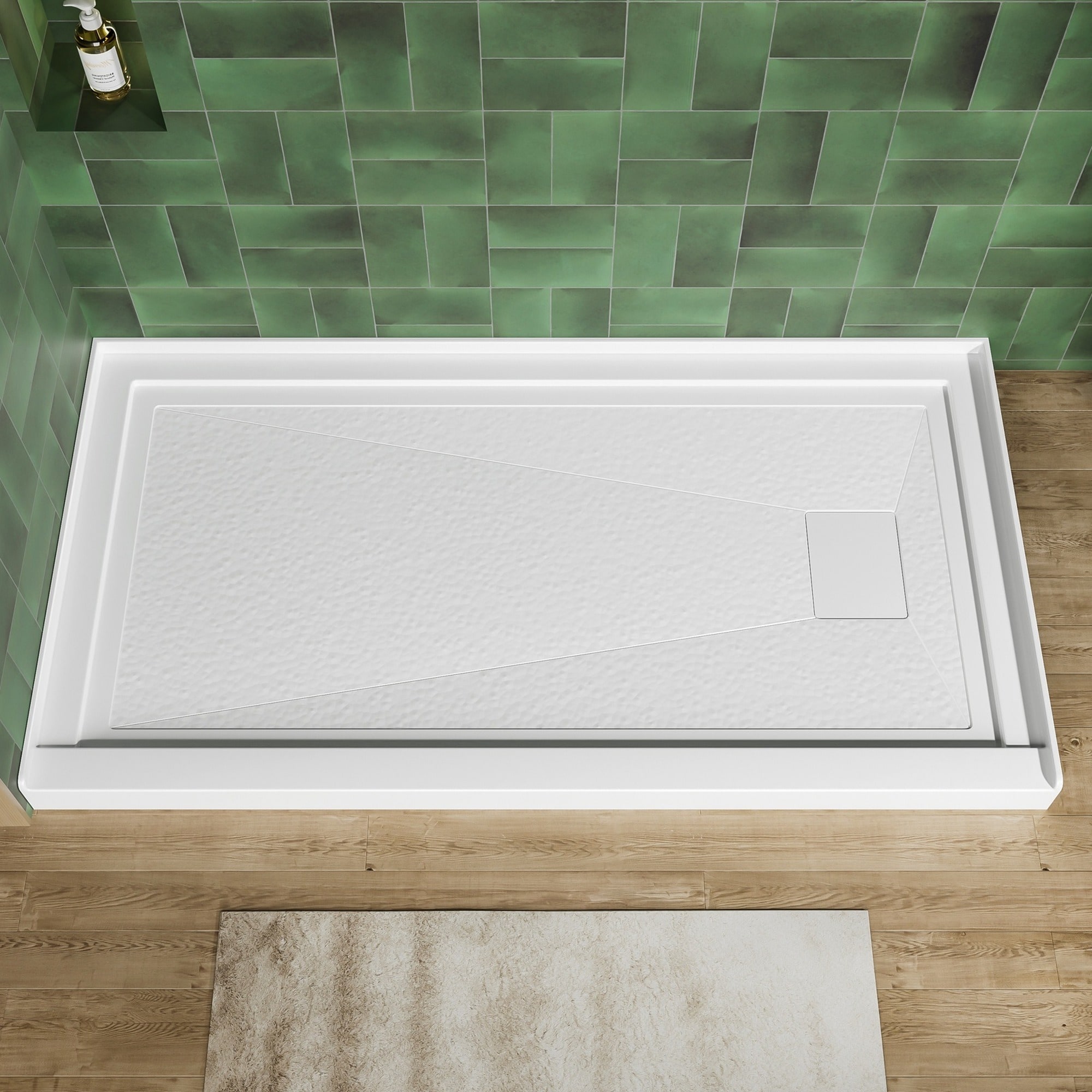 IAK - 60 inch x 32 inch White Acrylic Shower Base with Right Drain and Non-Slip Surface