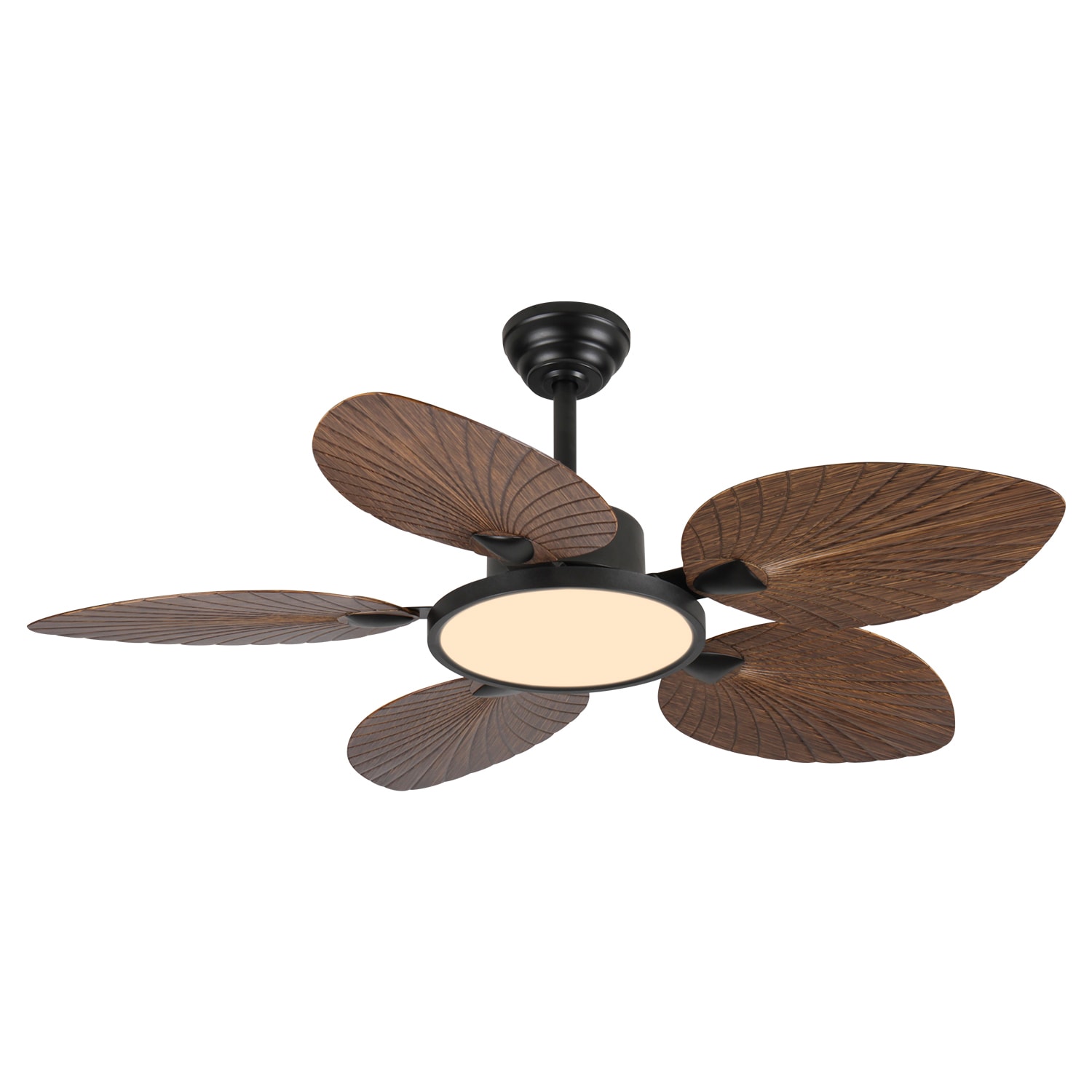WELLFOR GASL393V80WT 52-in Color-Changing Integrated LED Matte Black with Brown Blades Ceiling Fan With Light - Remote Included ( 5 -Blade )