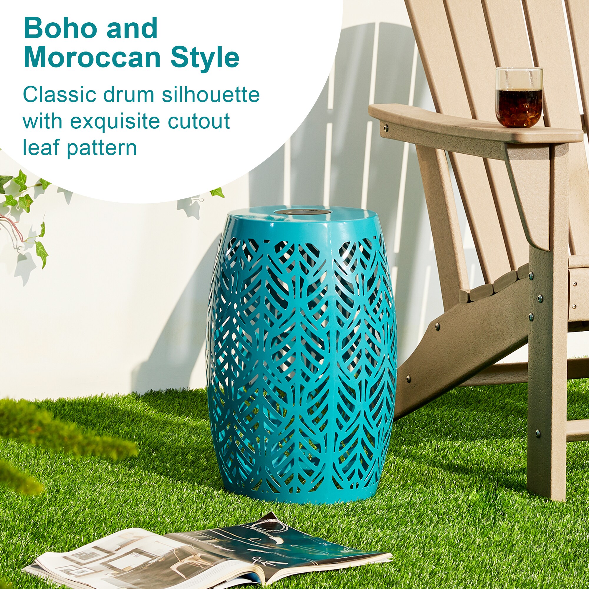 Glitzhome 18.25-in Blue Iron Barrel Garden Stool in the Garden Stools ...