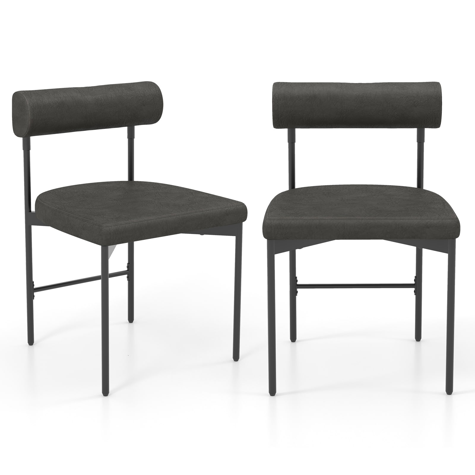 Slickblue D-CO-81-RG88711VJ Set of 2 Brown/Grey Mid-Century Style Faux Leather Upholstered Dining Chairs with U-Shaped Seat (Metal Frame)