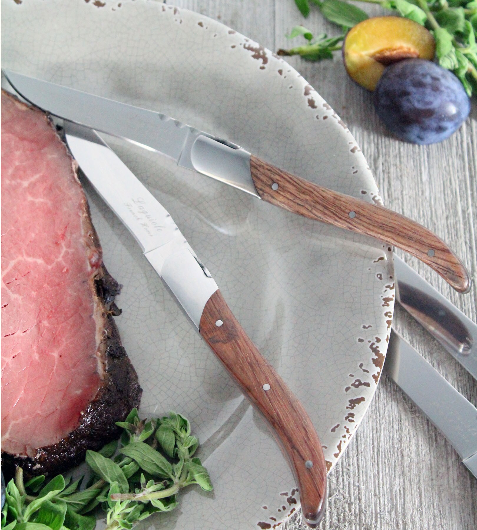 French Home Laguiole Connoisseur Black Wood Handle BBQ Steak Knives - 4 Piece