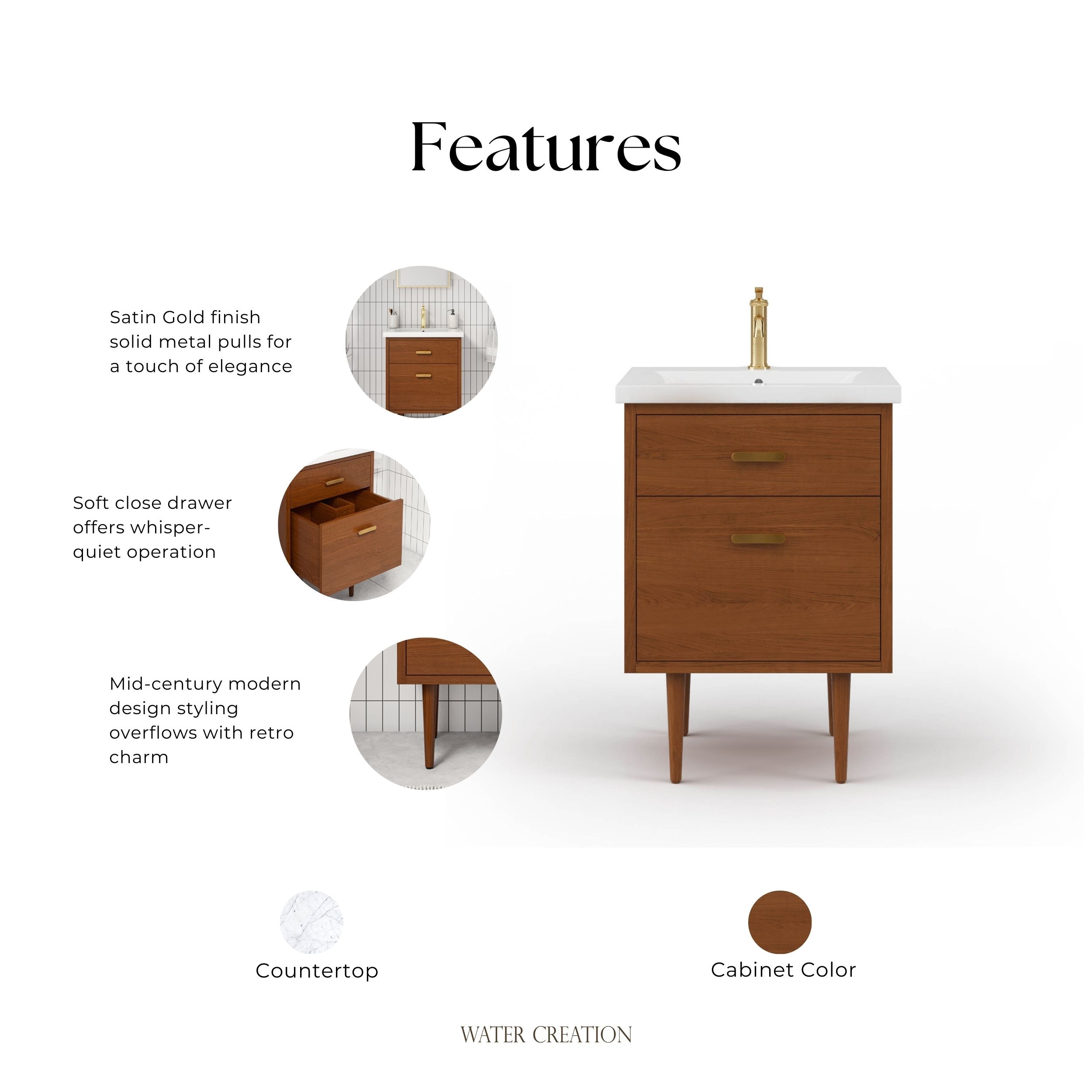 Honey Walnut 30" Freestanding Vanity with Integrated Ceramic Sink