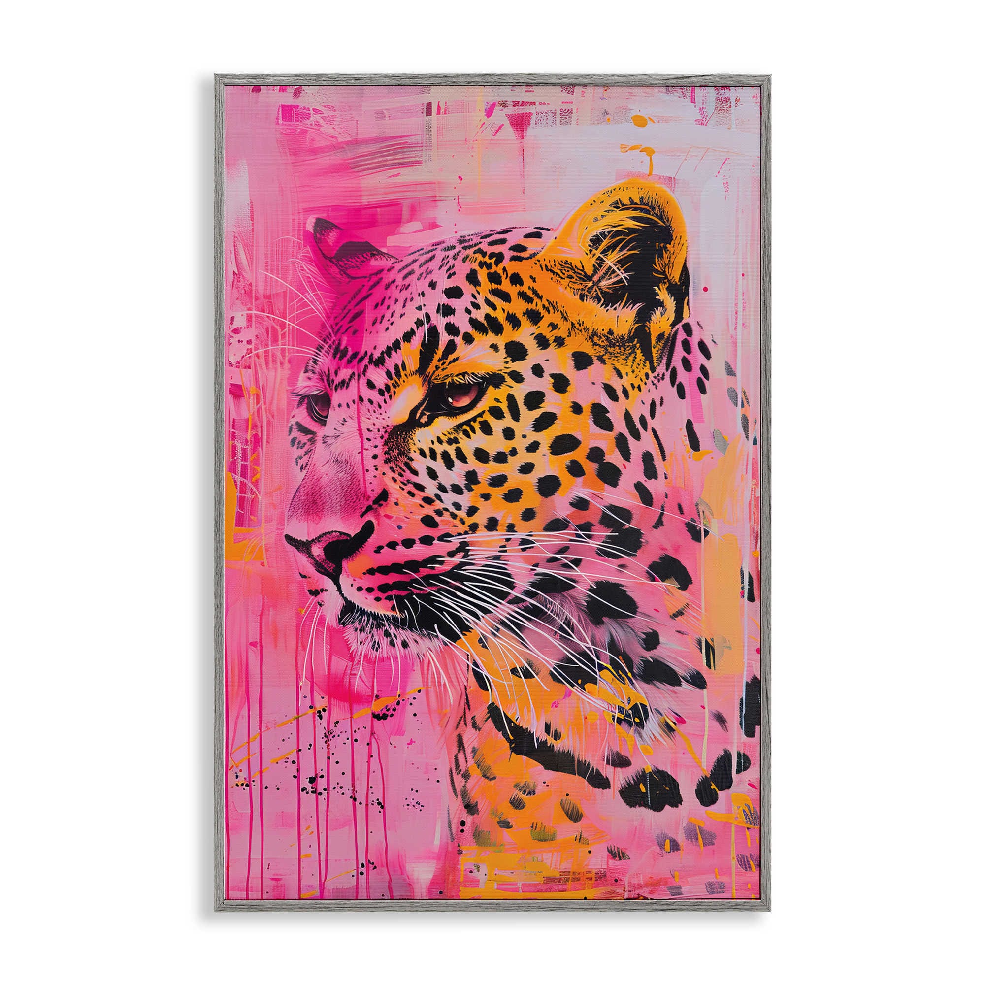 Stupell Industries BT-677-GFF-16X24 Vibrant Purple and Orange Cheetah Gray Framed Giclee Art By LSR Design Studio 16 x 24