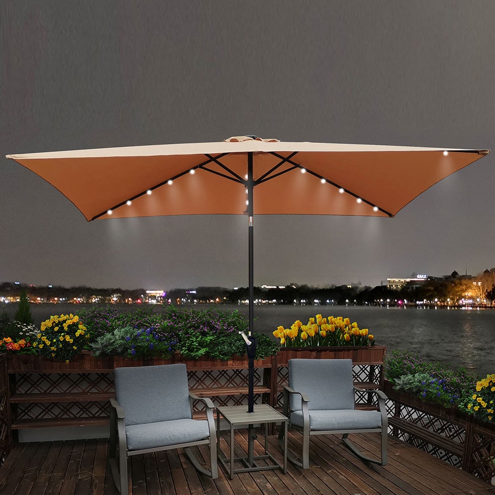 Sunrinx MG38-PU-44 10-ft Steel Brown Market Patio Umbrella with Lights