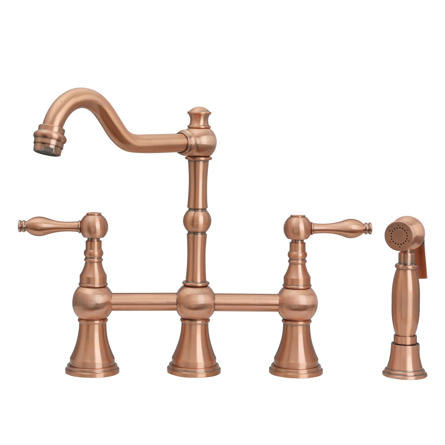 Akicon AK718C Copper Double Handle Deck-mount Bridge Kitchen Faucet ( Side Sprayer Included )