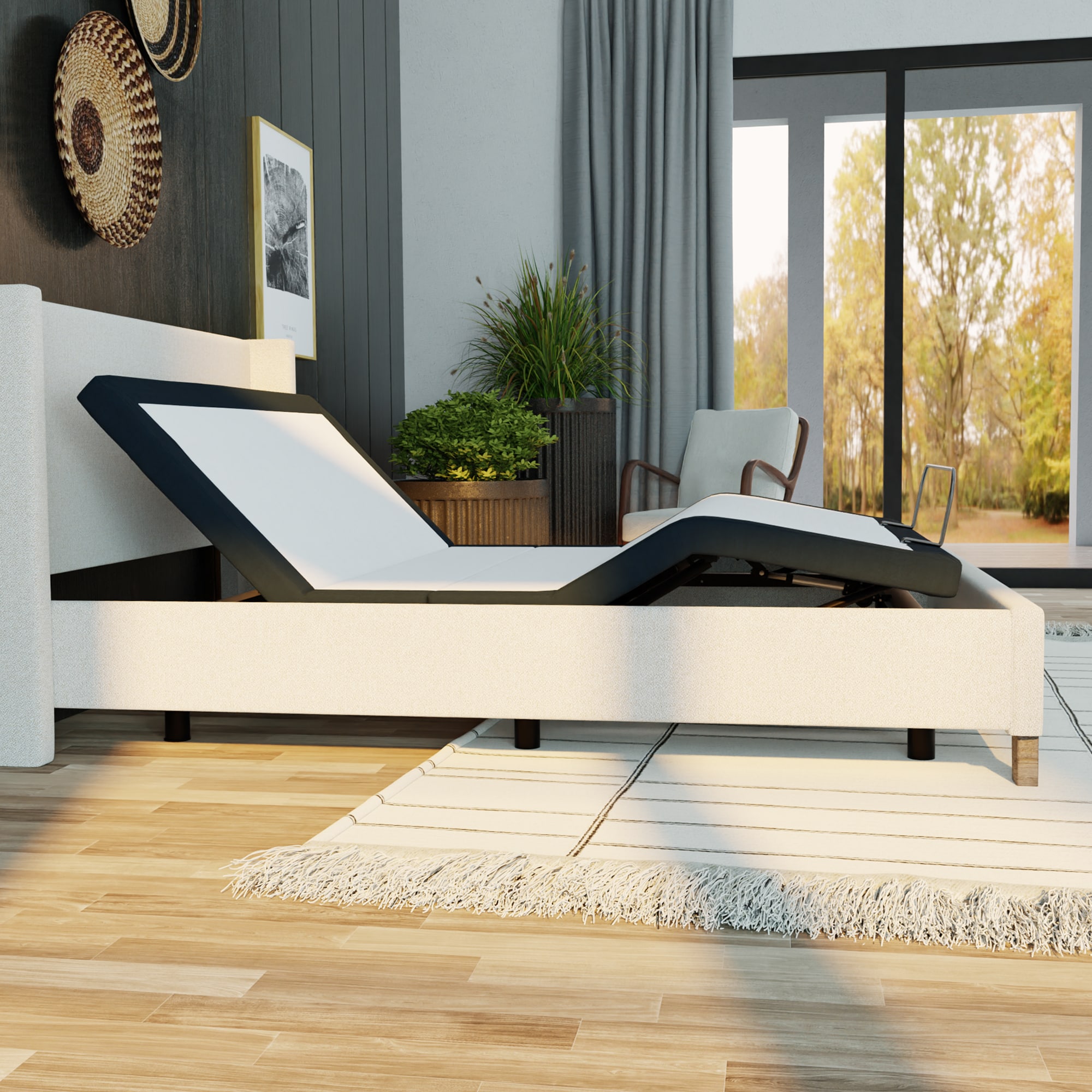Siavonce White King Metal Adjustable Bed in the Beds department at