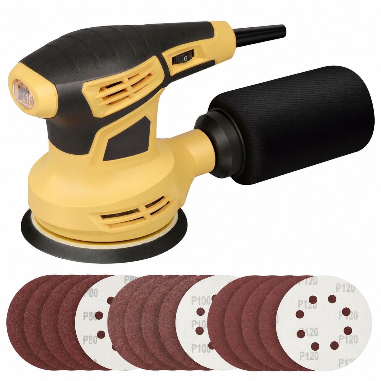 Oyezvary  Random Orbital Sander 2.4 Amp 5 Inch Corded Palm Sander with 6 Speed Settings and Dust Collection System for Wood Metal and Plastic