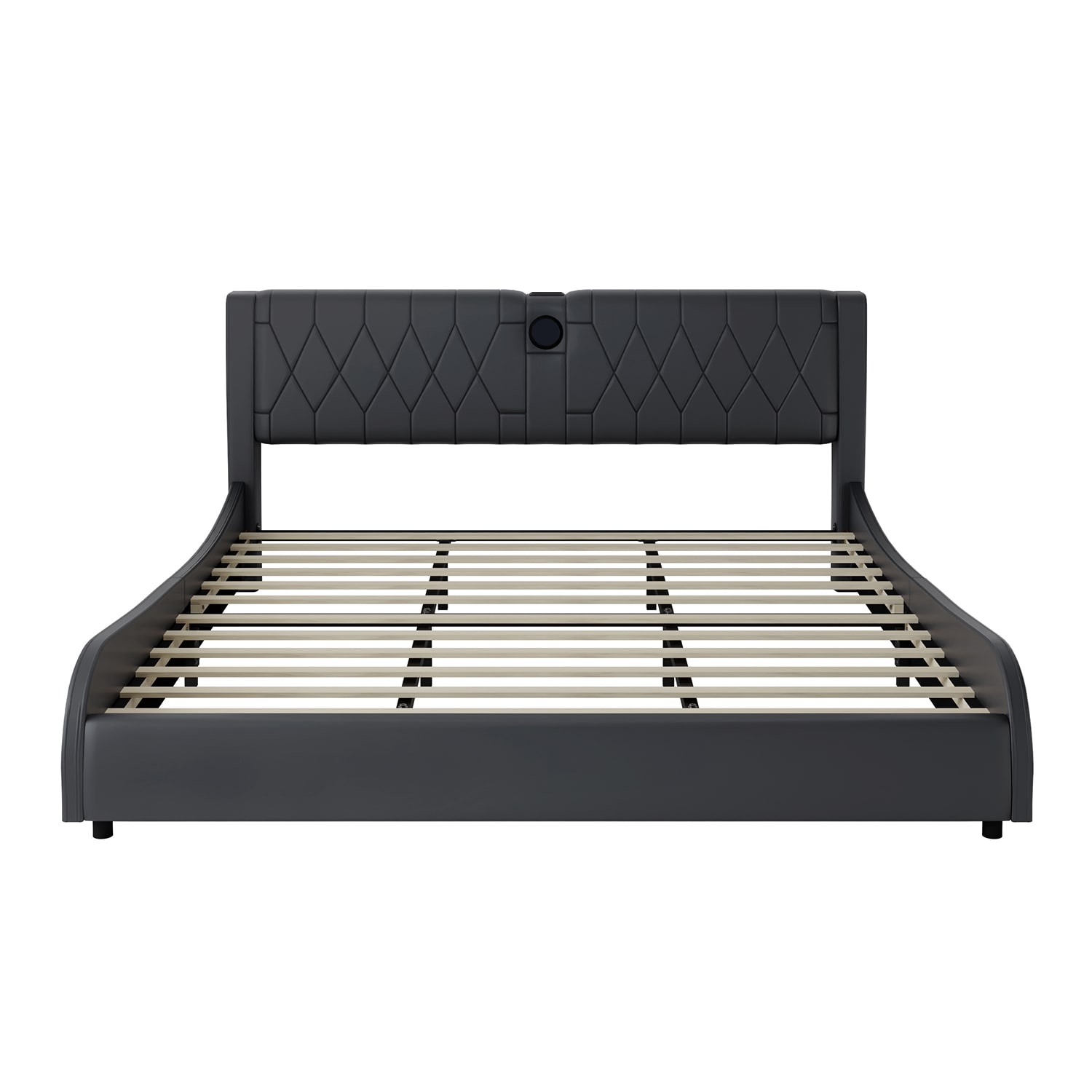 GZMR BX-1225-23-BK King Size Luxurious Faux Leather Upholstered Platform Bed Black King Wood and metal Bed frame Bed