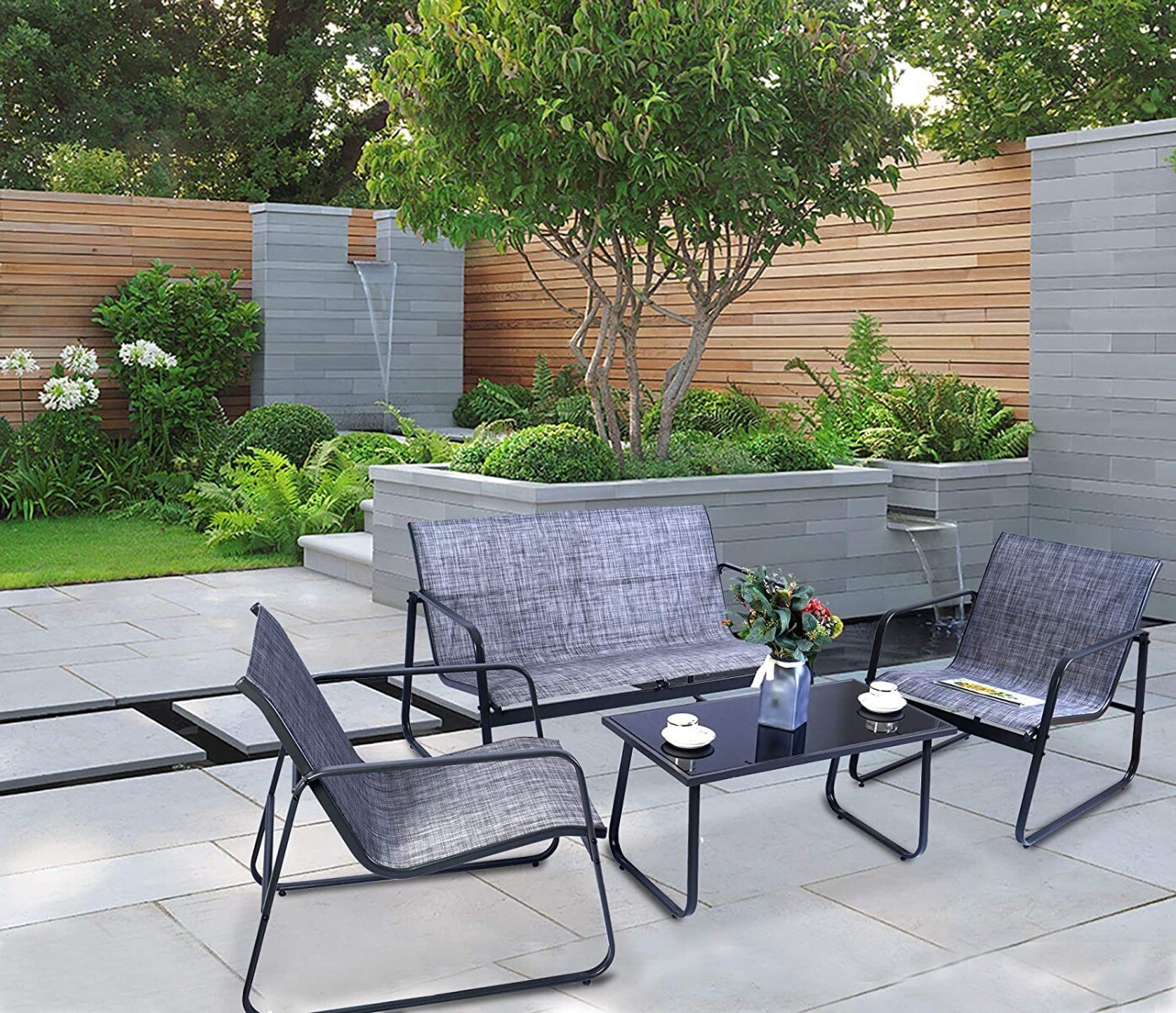 Kozyard Patio Conversation Sets 4 -Piece Patio Conversation Set with Gray Cushions
