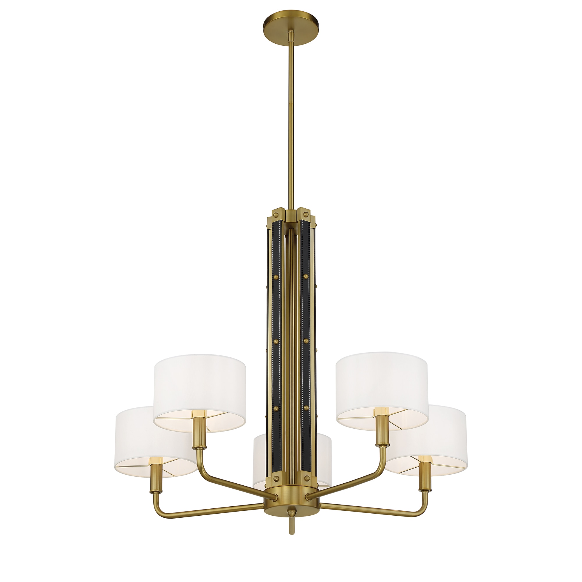 Chelsea Soft Brass 5-Light Chandelier with White Silk Shades