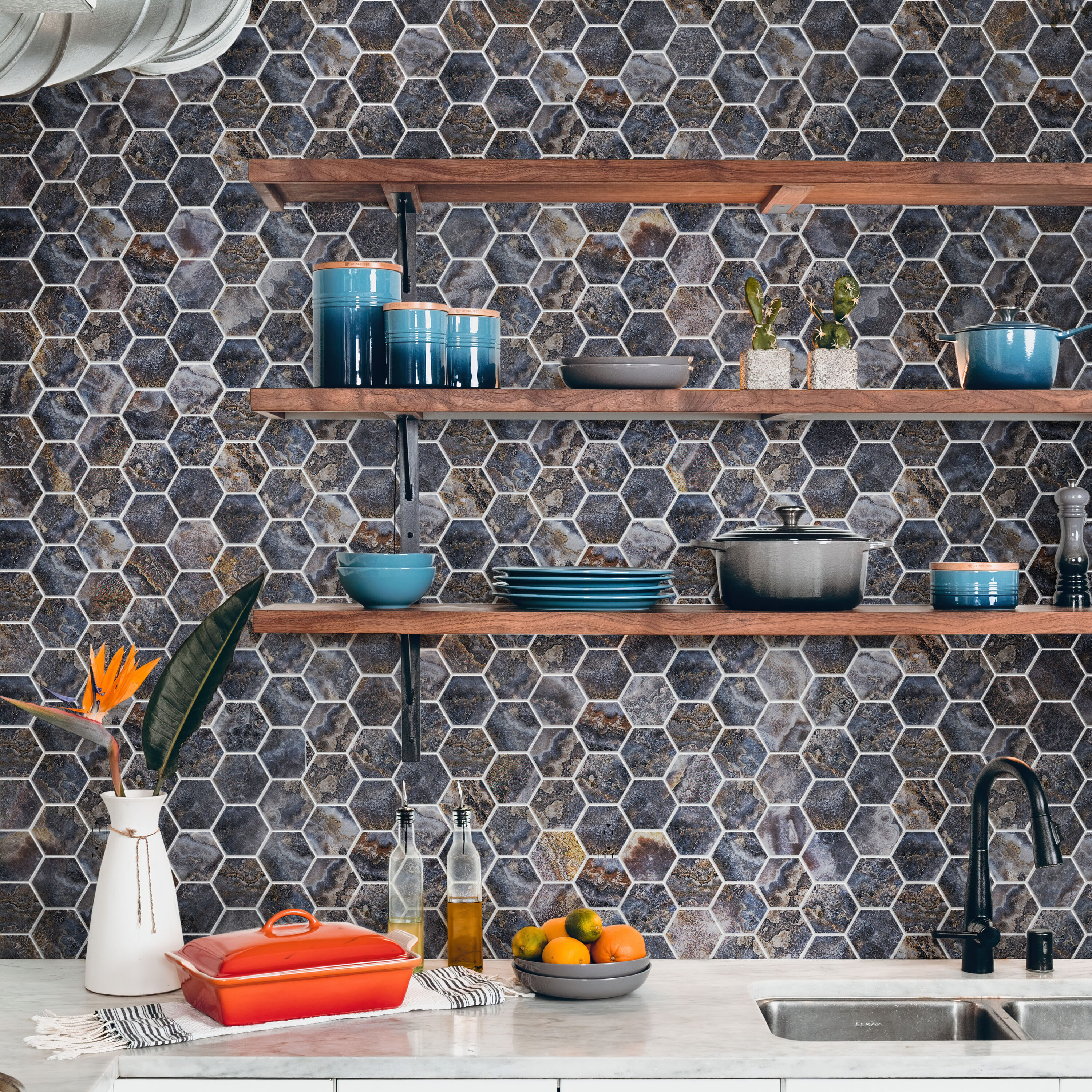 Apollo Tile Splendor Brown 12-in x 12-in Polished Porcelain Hexagon Patterned Floor and Wall Tile (7.09-sq. ft/ Carton)