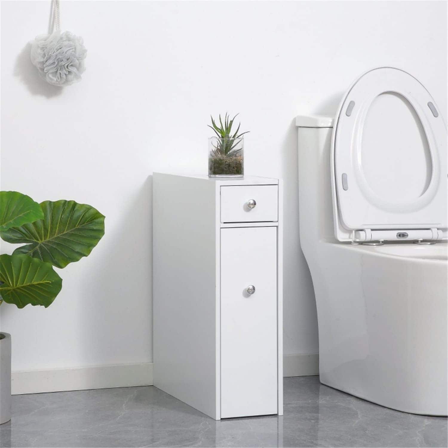 OGETFUUR 22.75-in White MDF Bathroom Floor Cabinet with Slide-Out Drawers for Bathroom