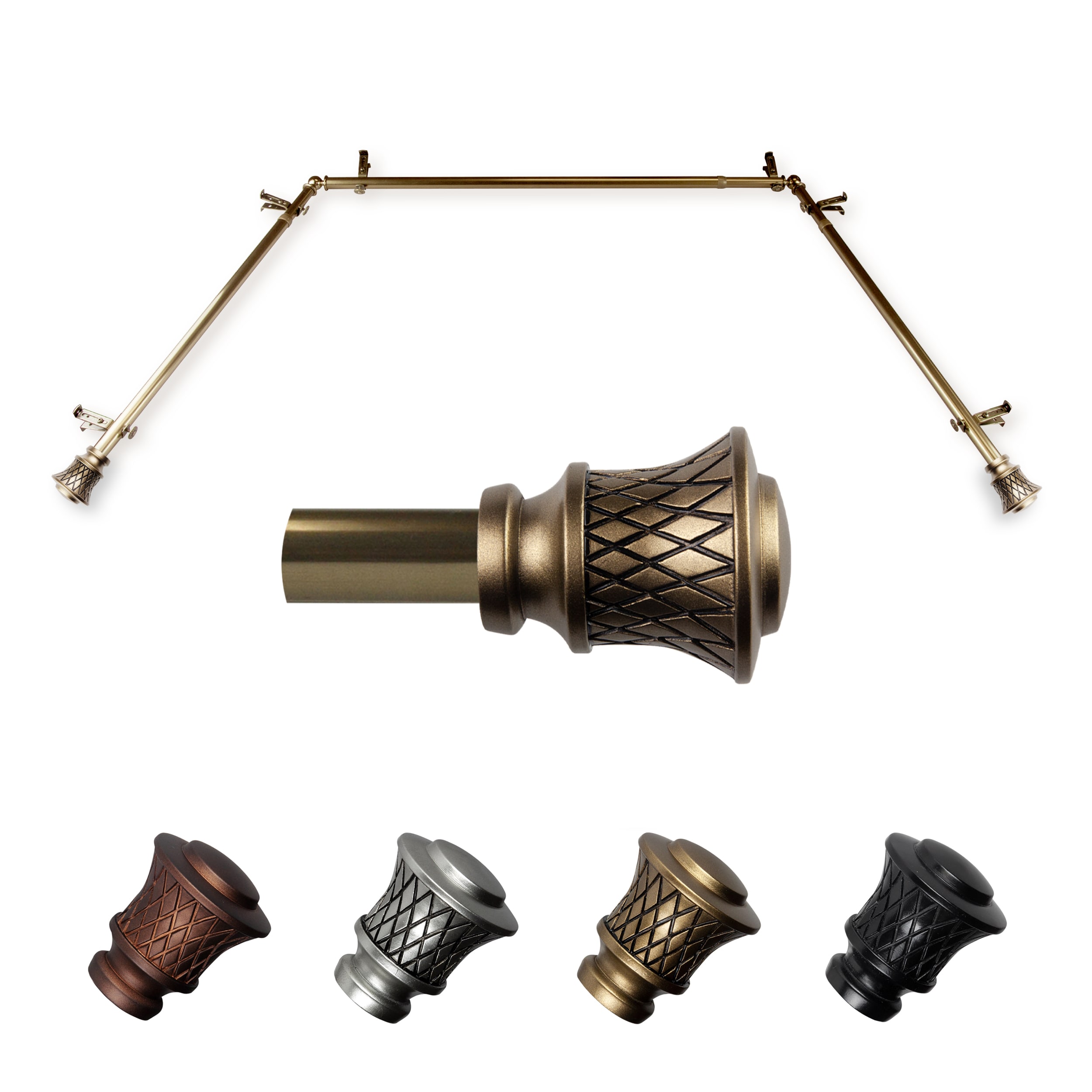 Hart & Harlow L-ABAY-77-4 Leonor 13/16-in 38-in to 72-in Antique brass Steel Bay window curtain rod with Finials