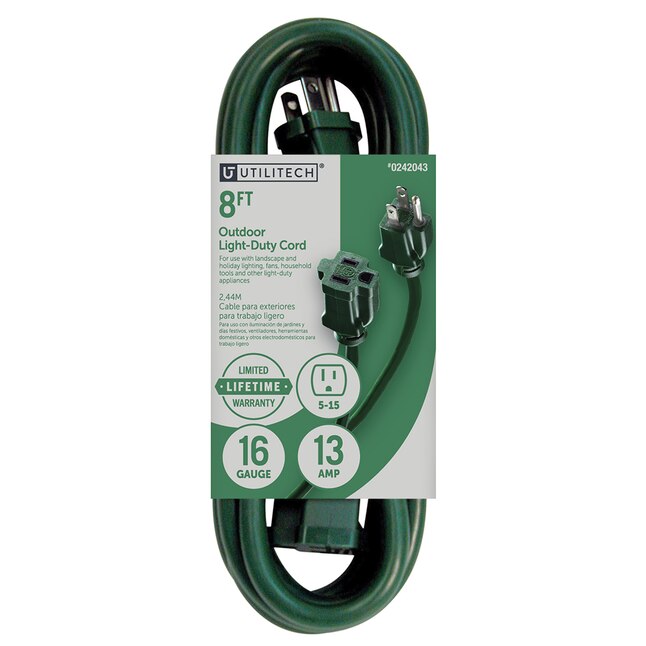 Basics 16/3 Outdoor Extension Cord with 3 Outlets 8 Foot Green 