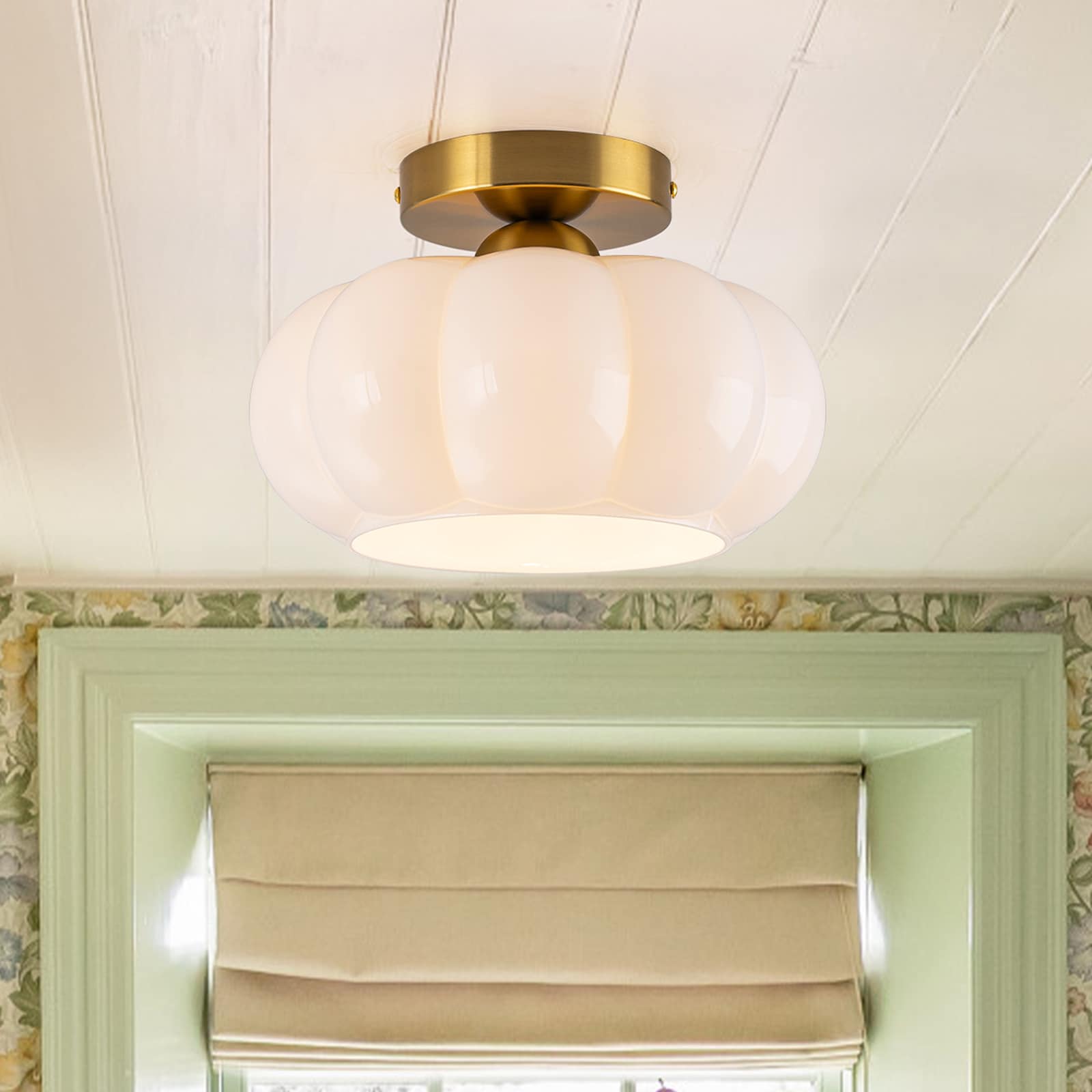 EDISLIVE 9.84-in Brass Indoor 1 -Light Semi-flush Mount Light with Opaque Glass with