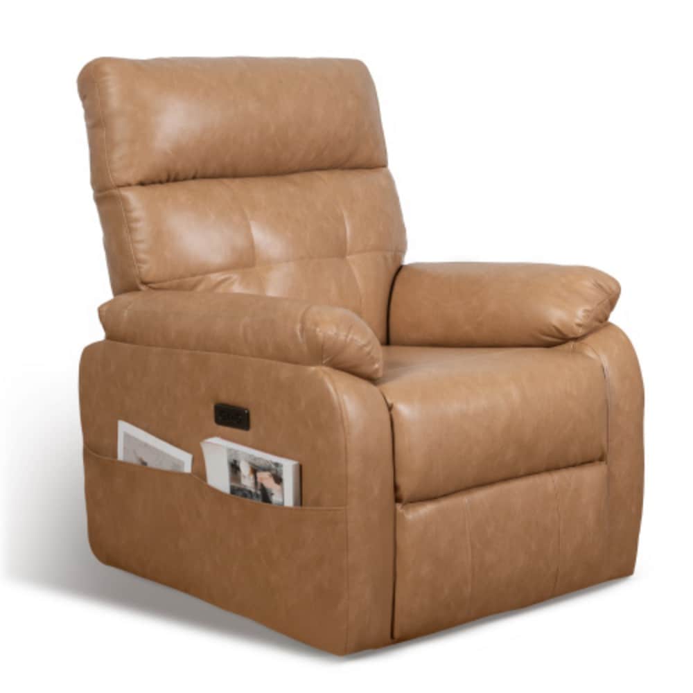 Siavonce Brown Upholstered Powered Reclining Swivel