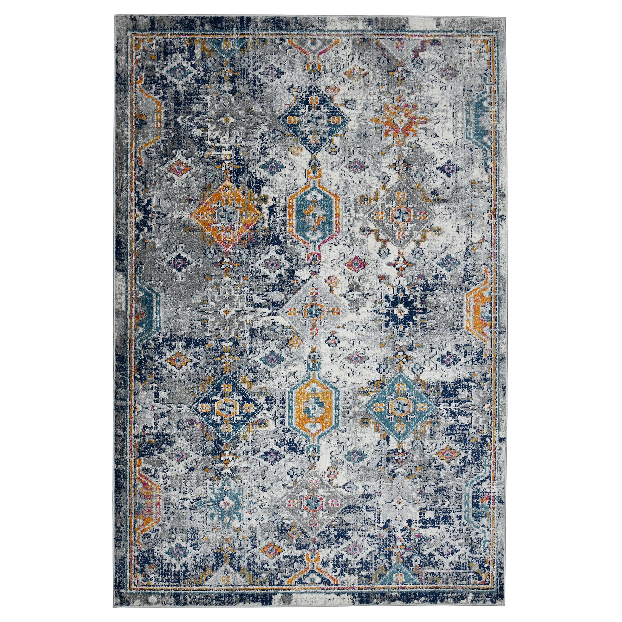 Uptown Bohemian Blue Geometric 5'3" x 7'6" Synthetic Area Rug