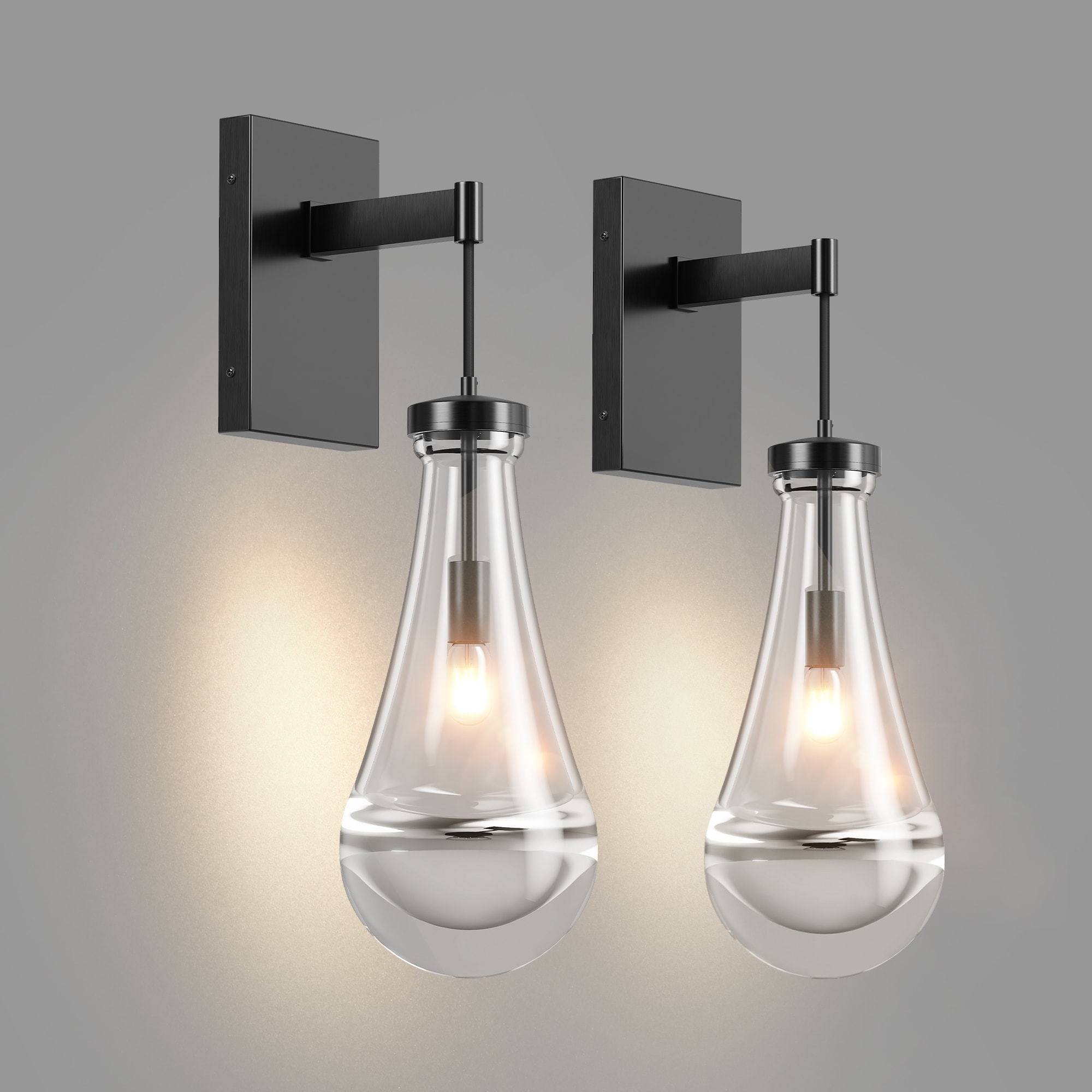 LUXEYARD Set of 2 Black Dimmable Raindrop Wall Sconces Modern Bathroom Vanity Wall Lights for Bedroom Hallway Living Room