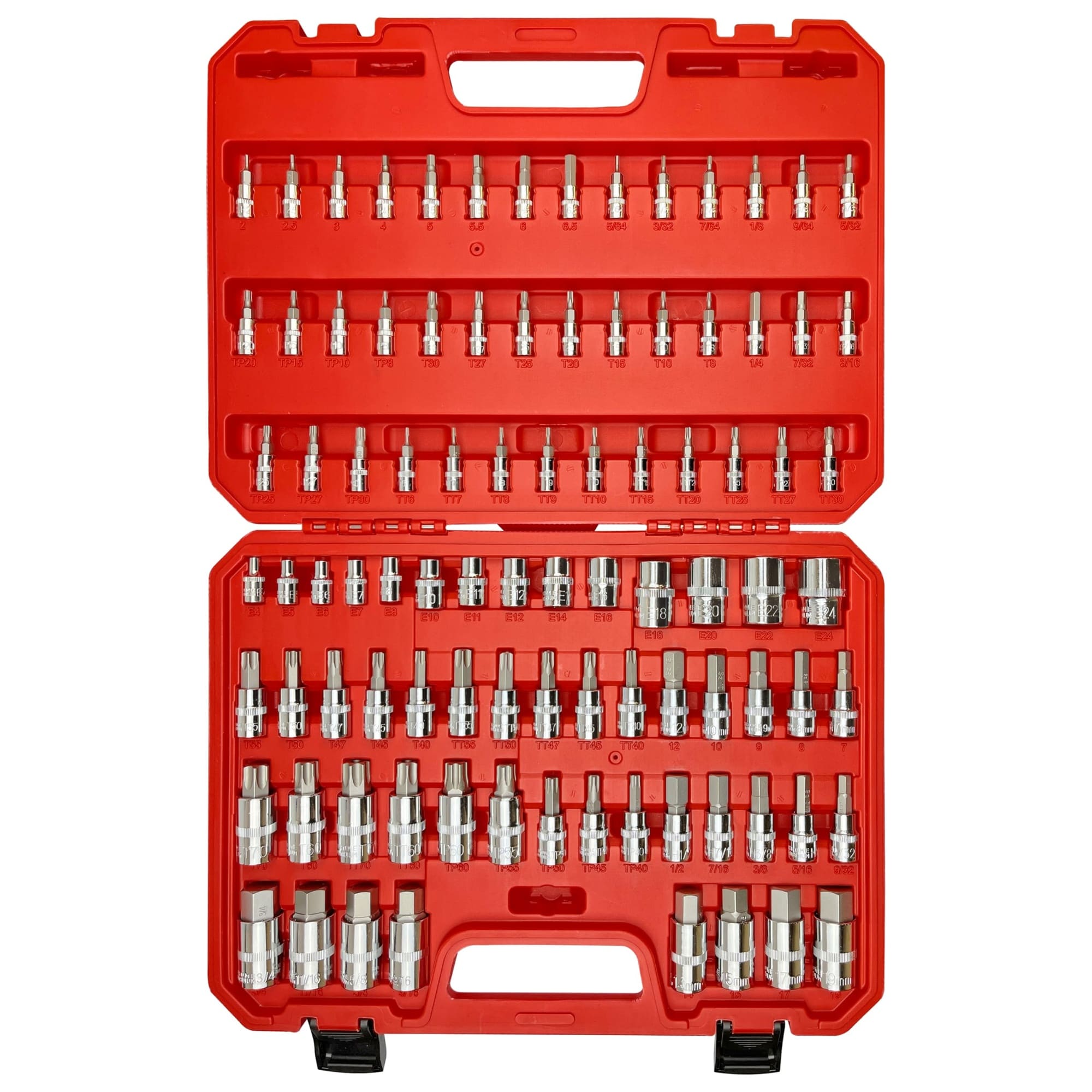 Vrbgify  92 Piece Allen and Bit Socket Set with 1/4 in 3/8 in and 1/2 in Drive Torx Tamper Proof Hex S2 Steel and Chrome Vanadium SAE and Metric