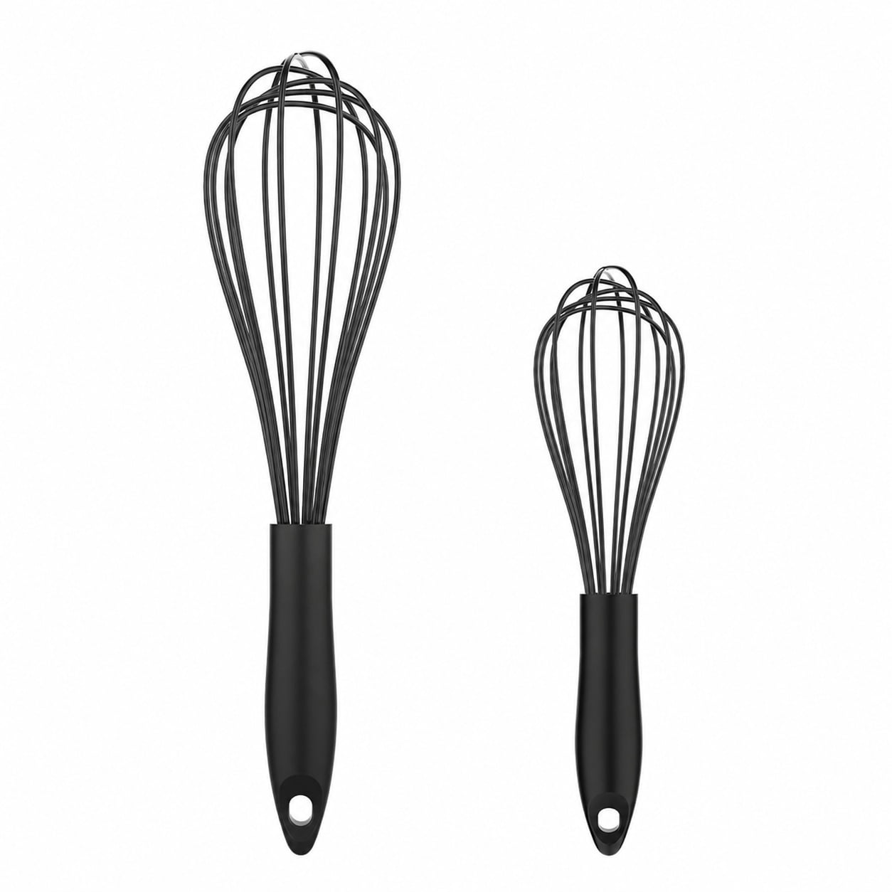 Aoibox  8 and 10 in Stainless Steel Silicone Whisk Set for Baking Blending and Whisking 2 Piece Black