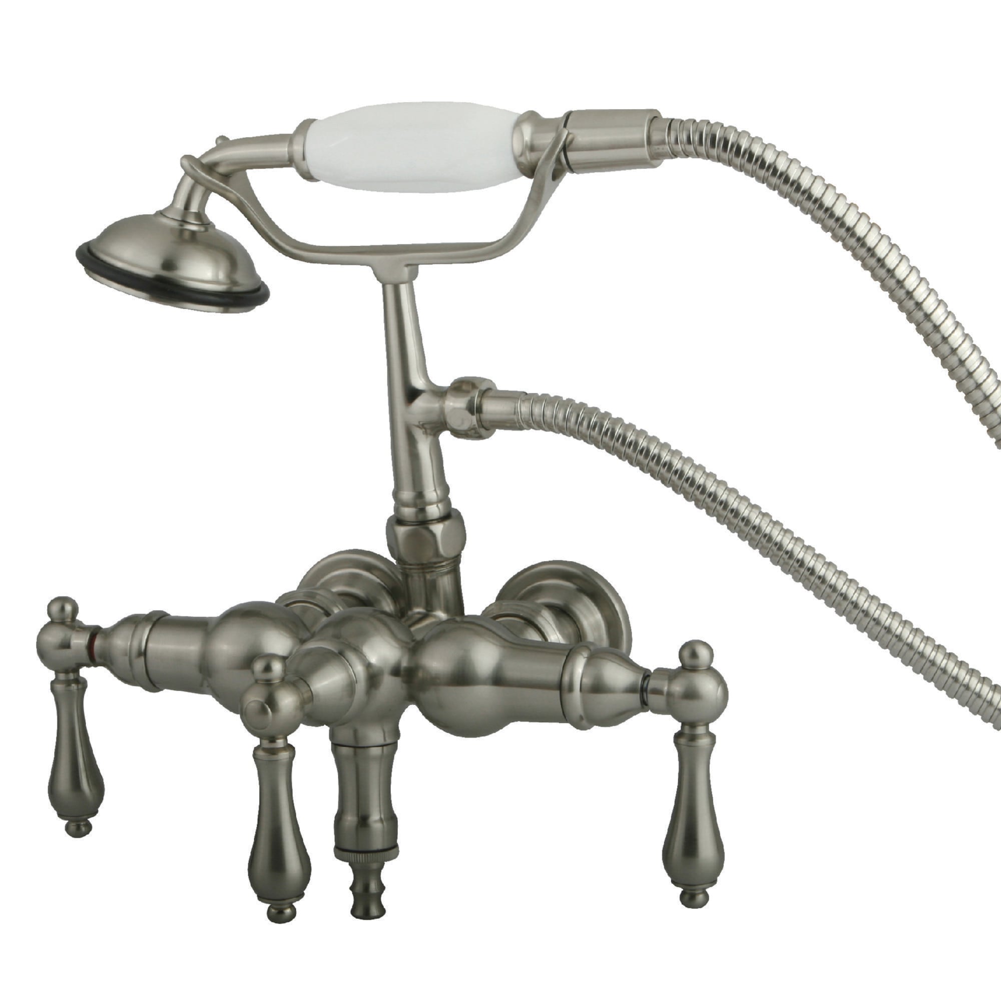 Kingston Brass WLCC19T8 Vintage Brushed nickel 3-handle Wall-mount Low-arc Bathtub Faucet with Hand Shower ( Valve Included )