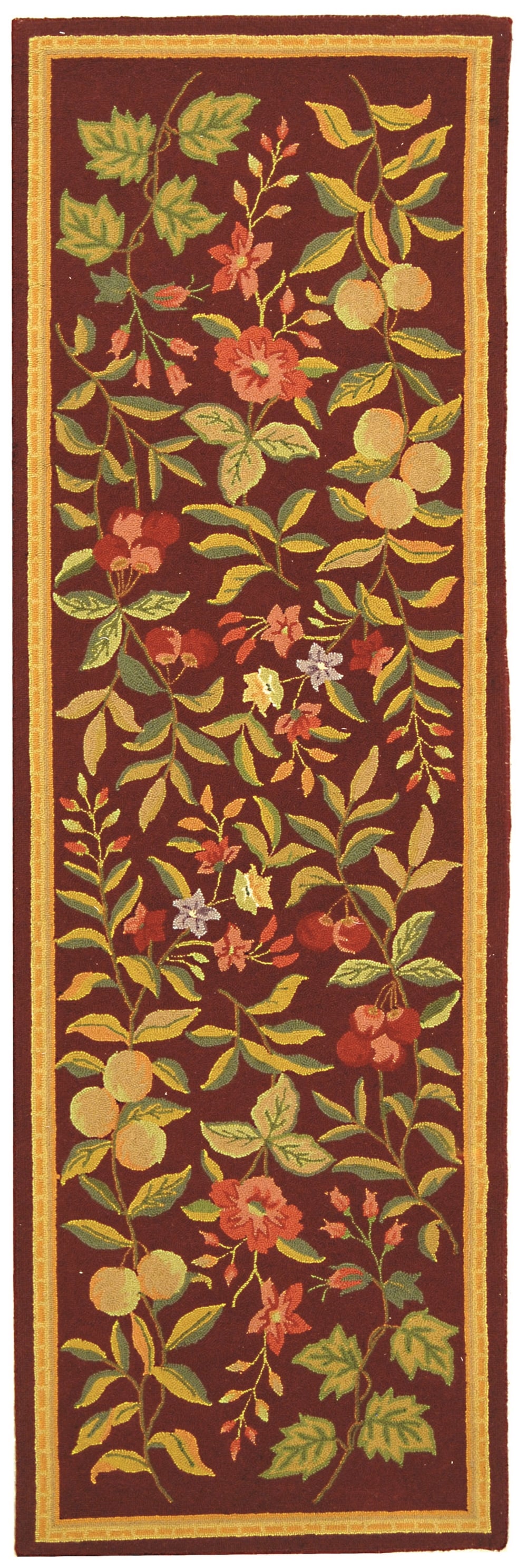 Safavieh HK210C-212 Chelsea Gardenia 2 x 12 (ft) Hooked Wool Burgundy Rectangular Indoor Floral/Botanical Runner rug