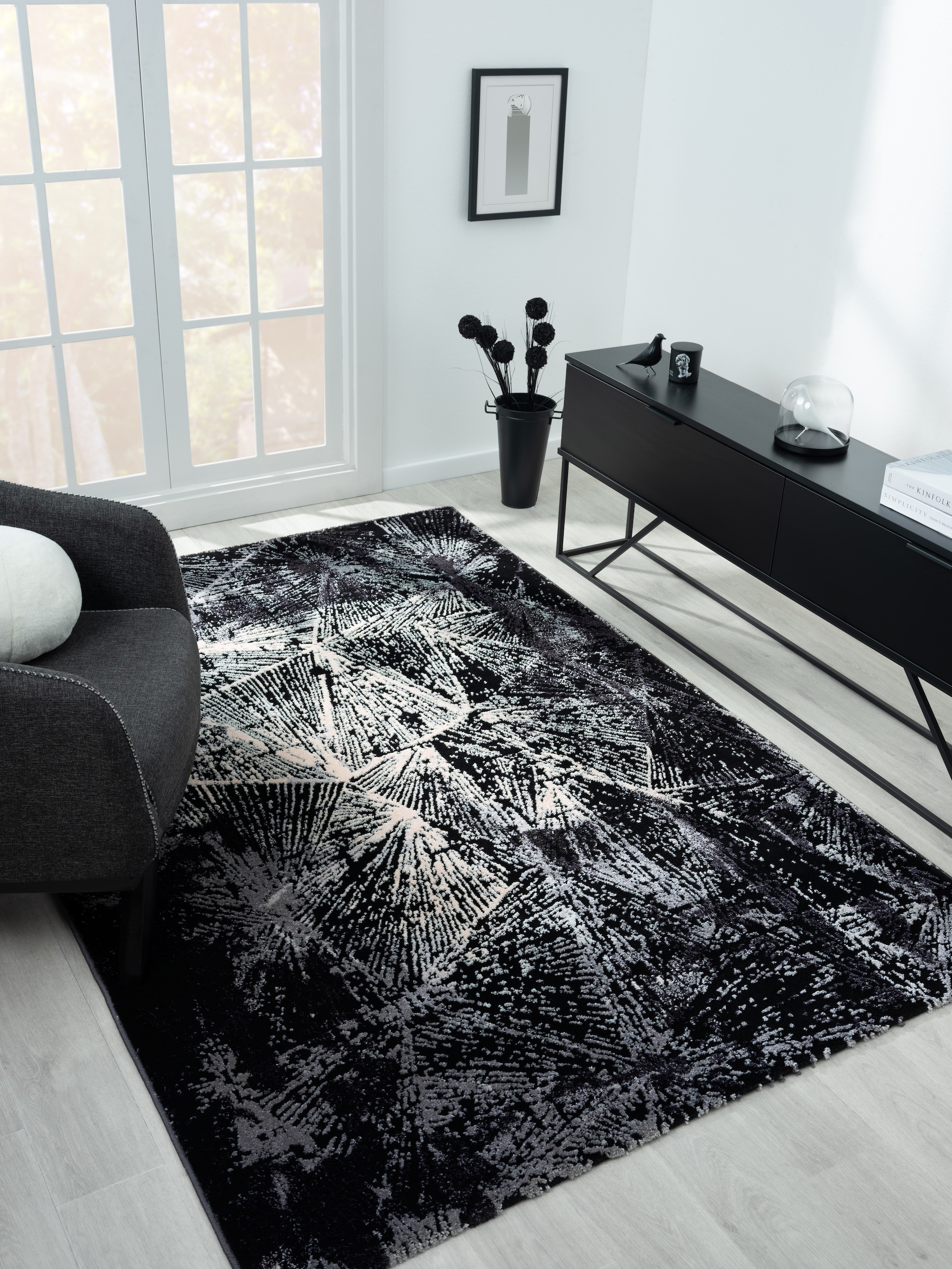 MDA Rugs BG0558 Bergamo 5 x 8 (ft) Loomed Black/Gray/Cream Rectangular Indoor Abstract Area rug
