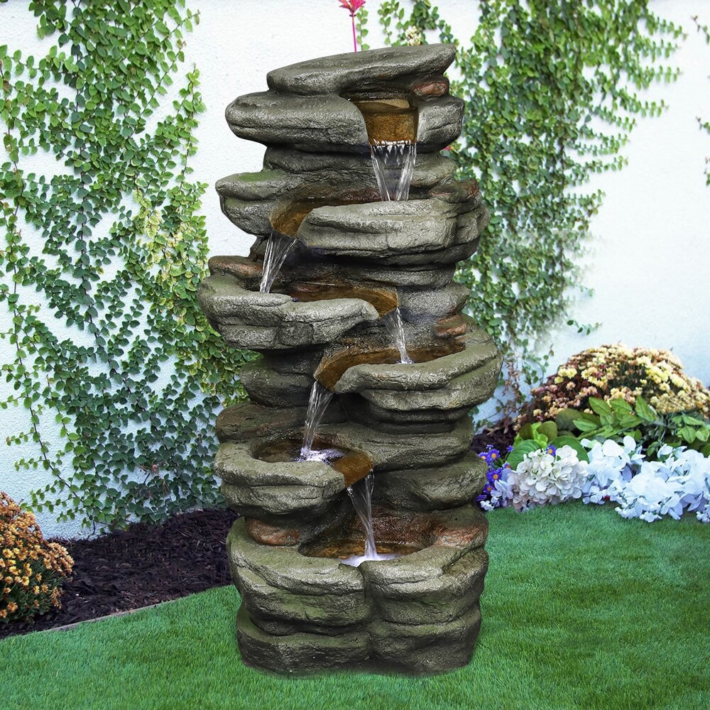 Watnature 30.7-in H Resin Rock Waterfall Outdoor Fountain Pump Included ...