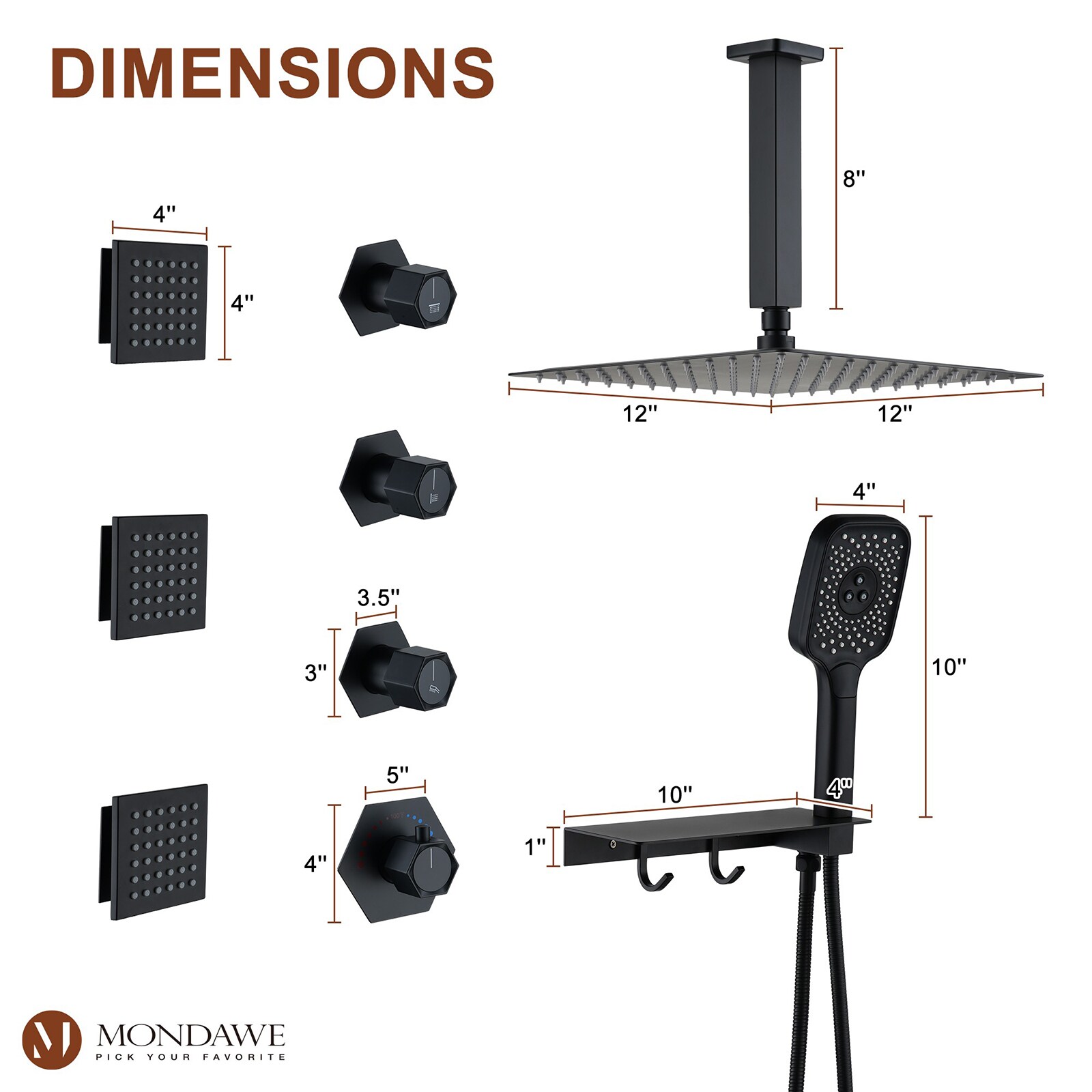 Mondawe WF-6347-B Showerhead-Bar-Panels - View #11