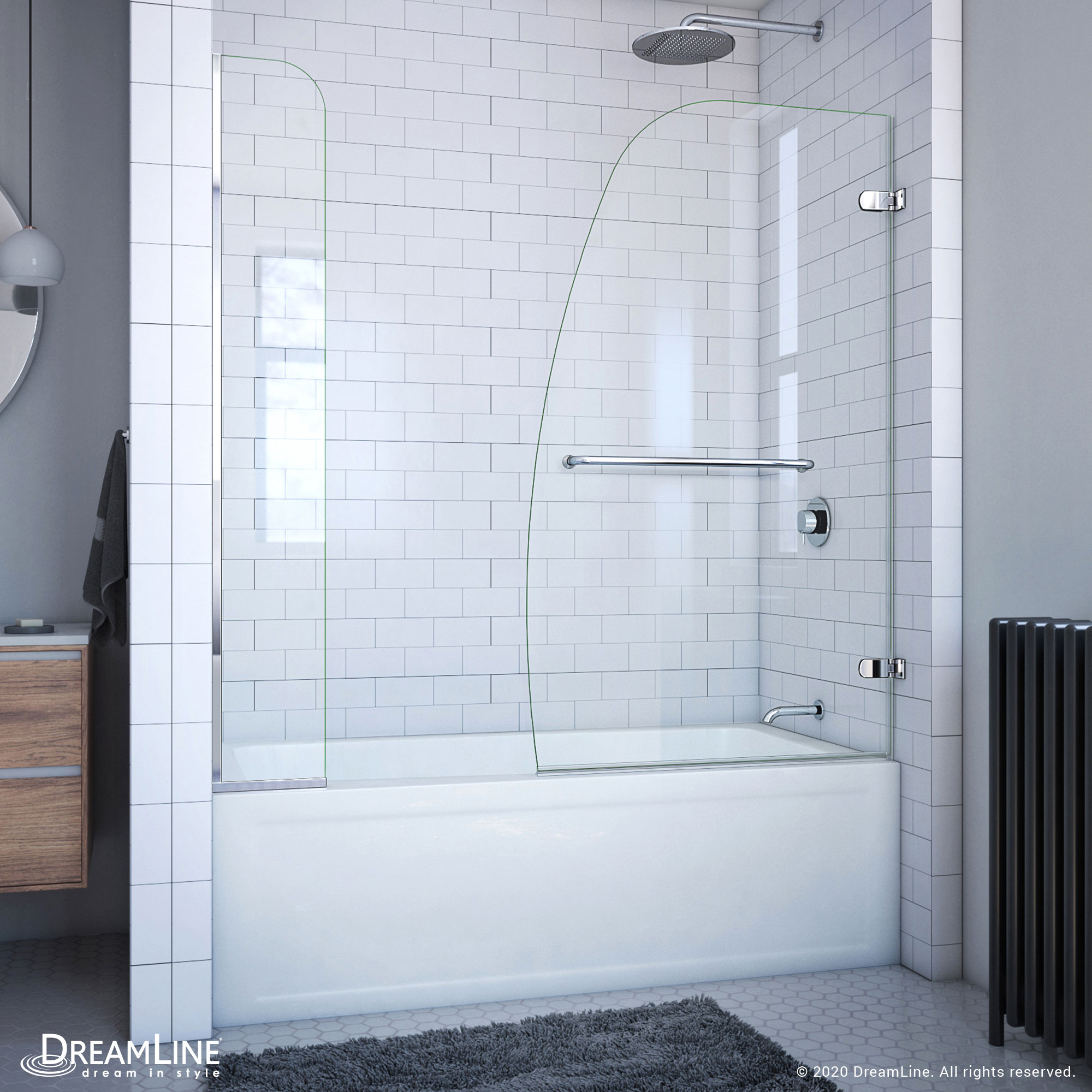 DreamLine SHDR-3534586-EX-01 Aqua Uno Chrome 56-in to 60-in W x 58.0-in H Frameless Hinged Bathtub door