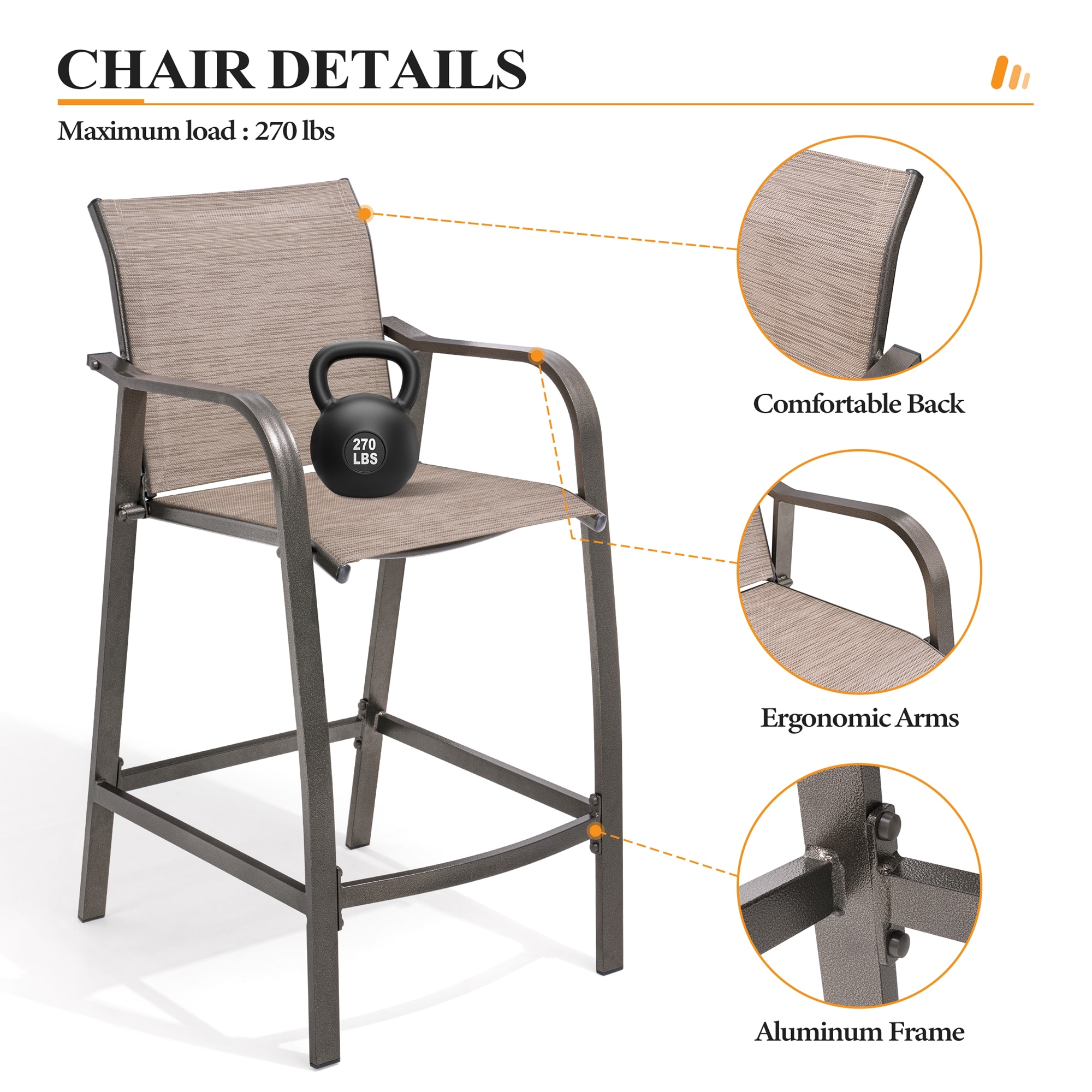 Espresso Aluminum Outdoor Counter Height Bar Stools Set of 2