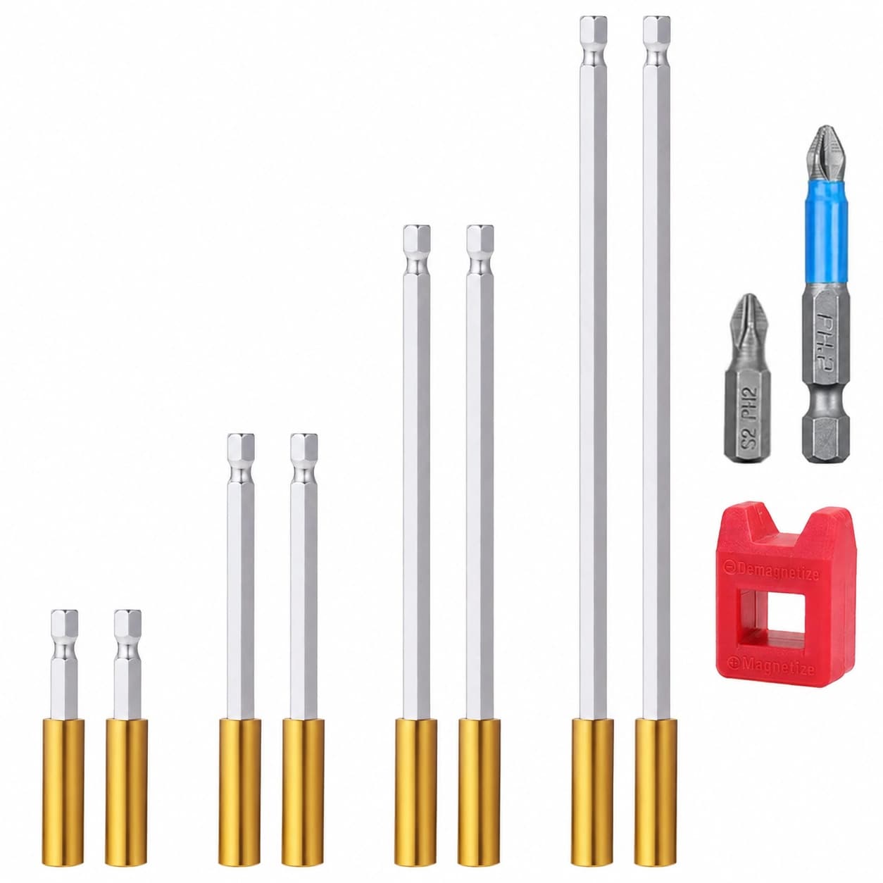 Ahfiwaso  Magnetic Extension Bit Holder Set with 2 4 6 and 12 inch Hex Shank S7 Steel Zinc Alloy for Power Drills and Impact Drivers