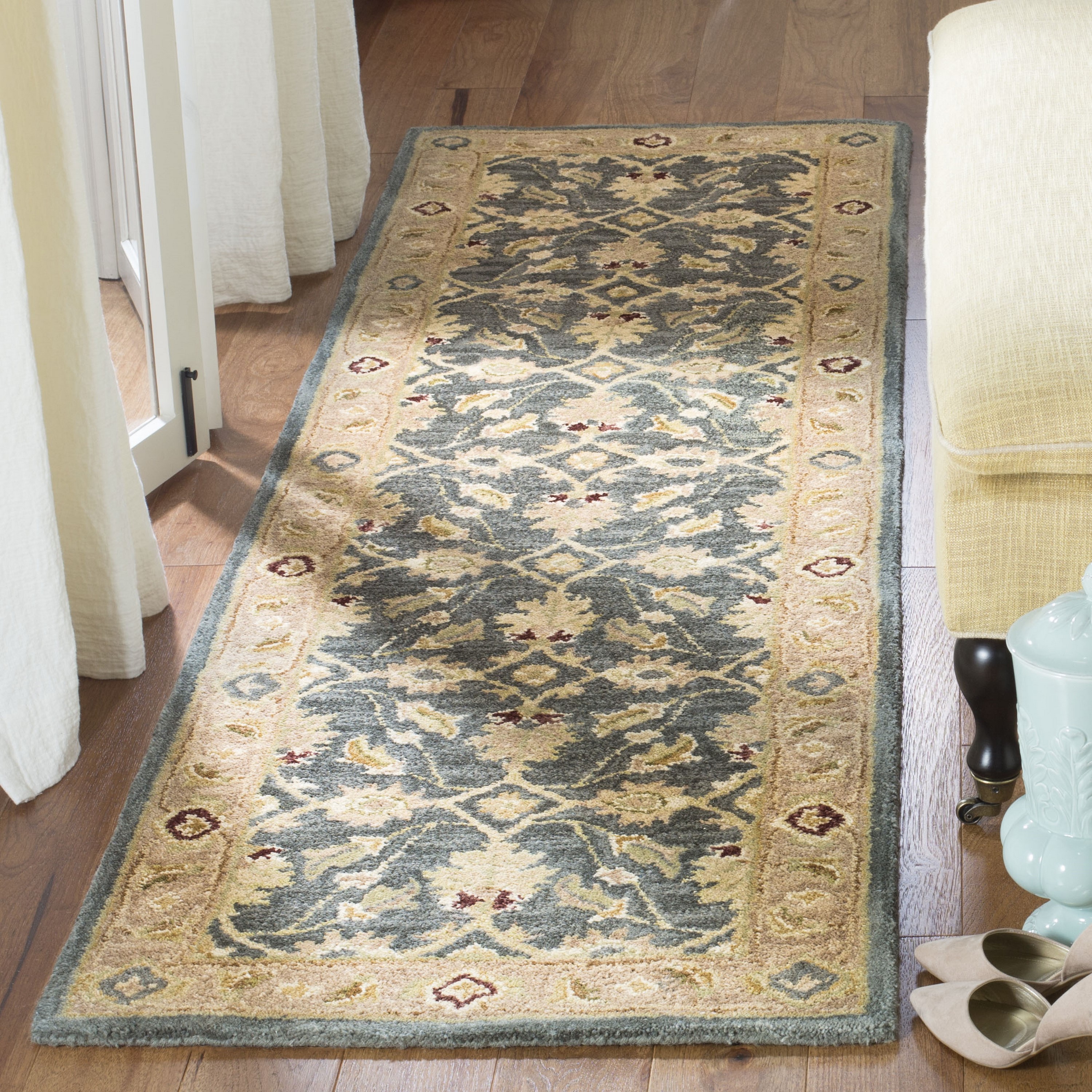 Handmade Blue and Beige Wool Tufted Runner Rug
