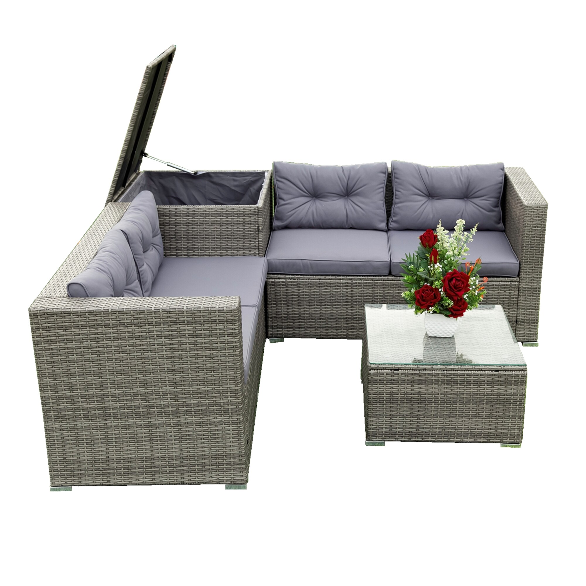 Damerin N7CS04 3 -Piece Patio Conversation Set with Gray Cushions