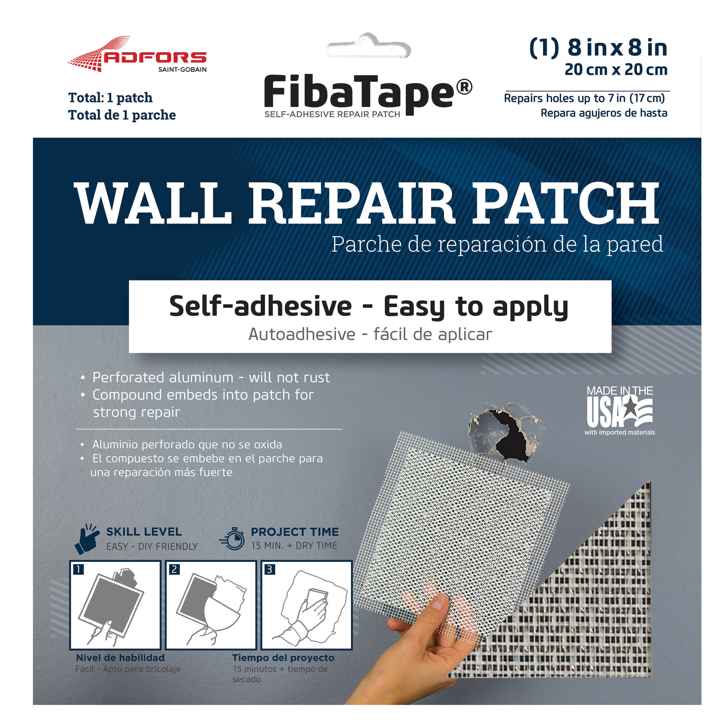 Self-Adhesive Wall Patches, Aluminum Back, 6″ x 6″, 10-Pack
