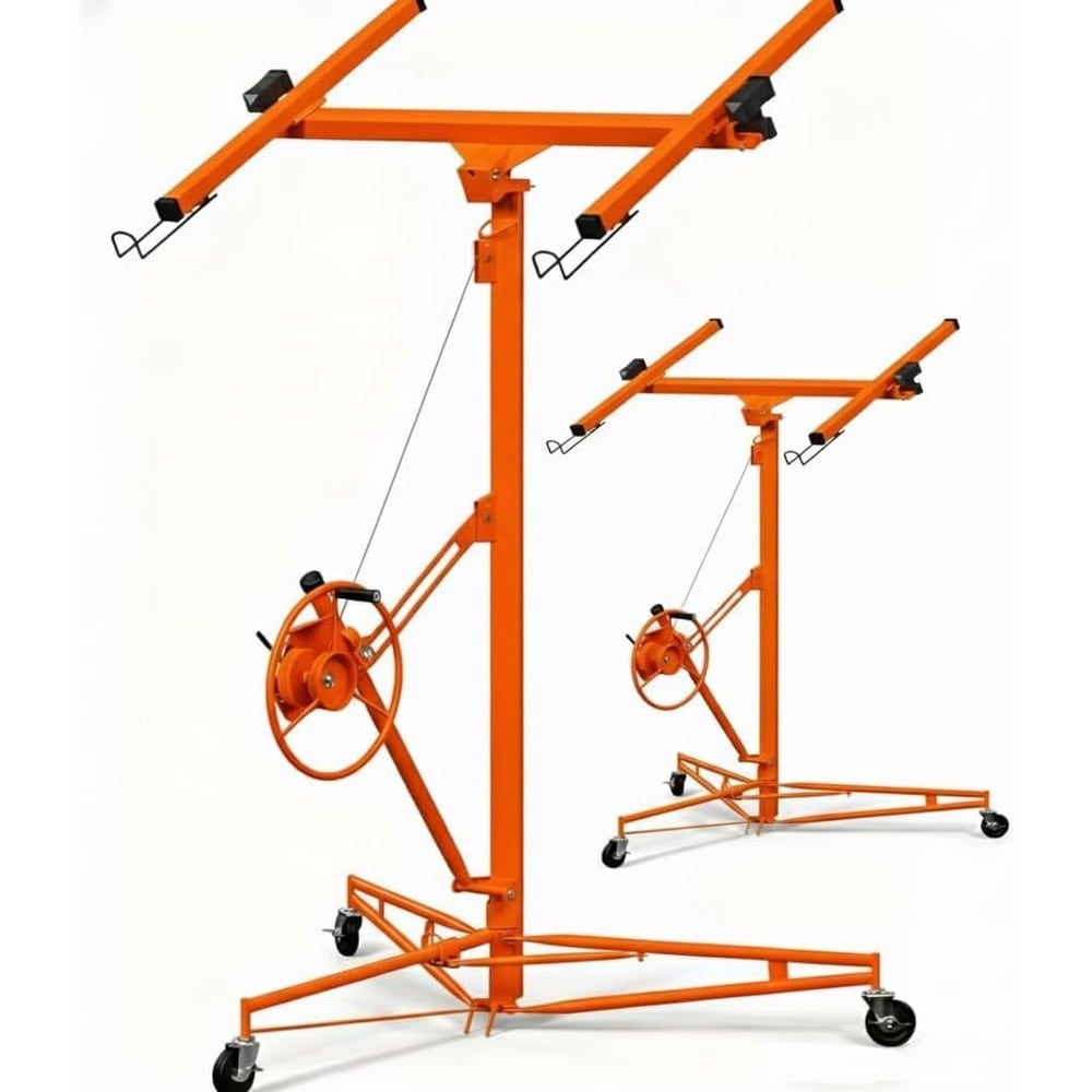 GAOMON 11 Ft Drywall Lift 150 lbs Capacity Sheetrock Hoist with 360 Rotation Telescopic Arm Lockable Wheels and Winch System for Ceiling Installation Orange