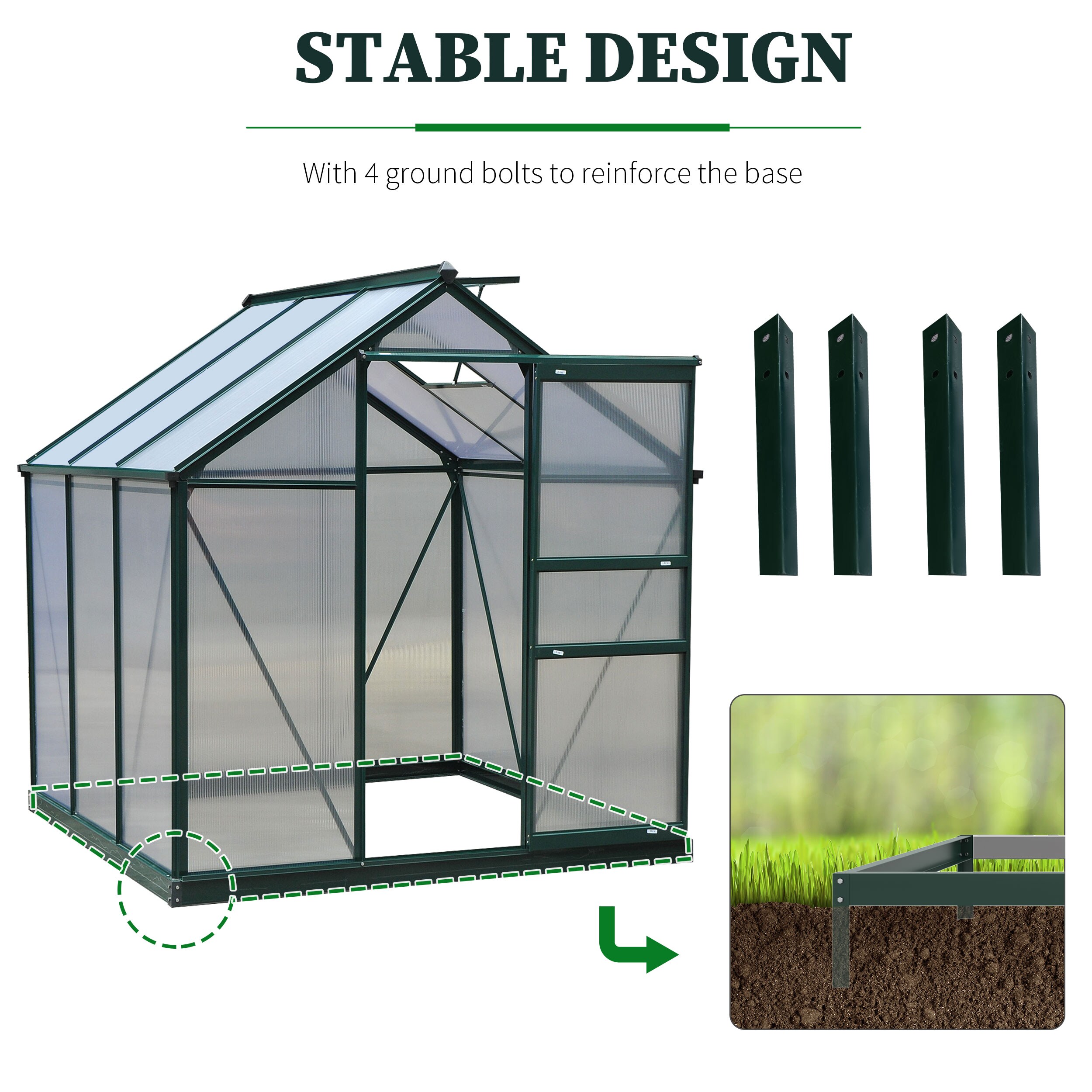 Outsunny 6-ft L x 6-ft W x 7-ft H Green Frame, Clear Panel Greenhouse ...