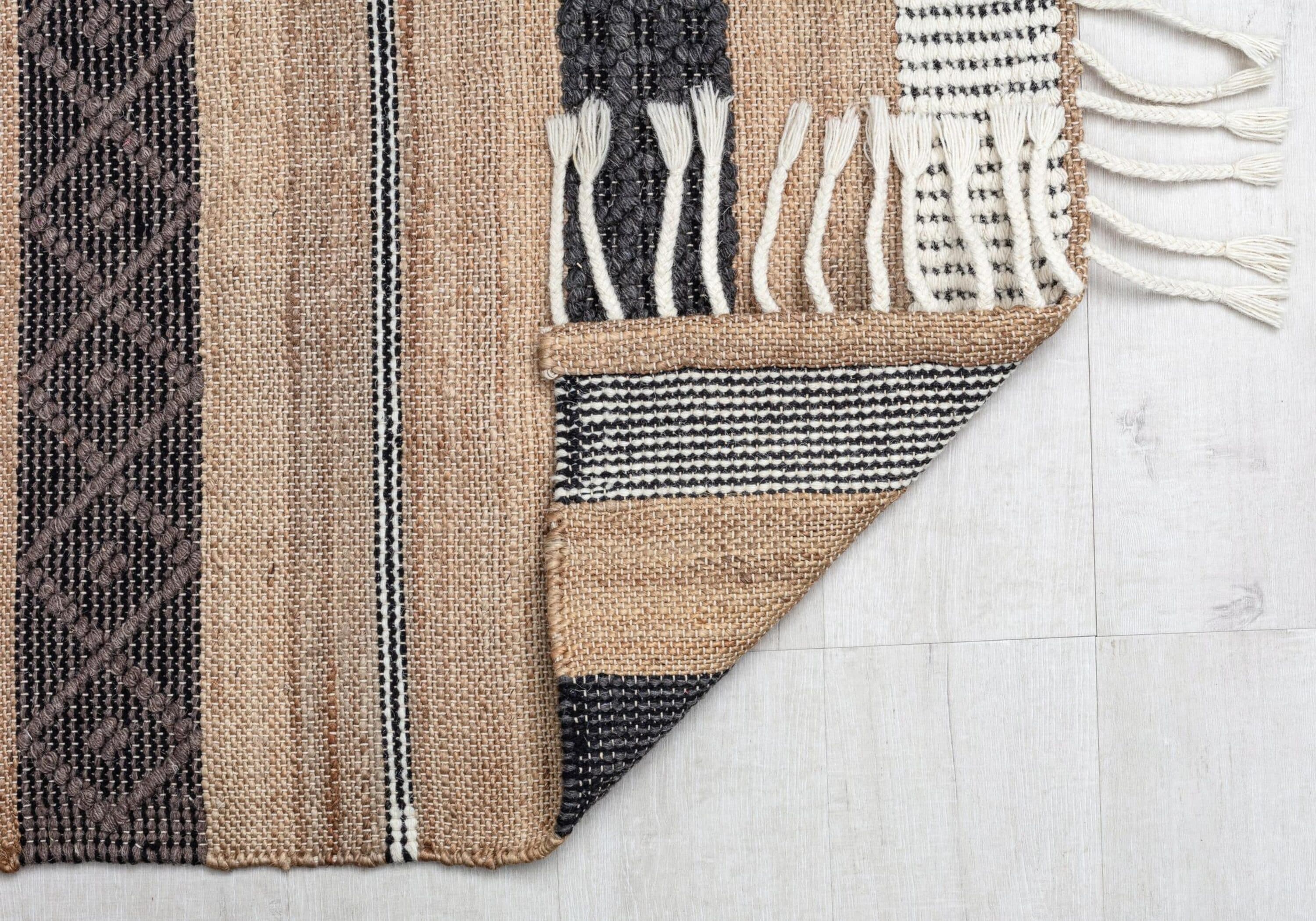 Handmade Black and Beige Wool Stripe Area Rug