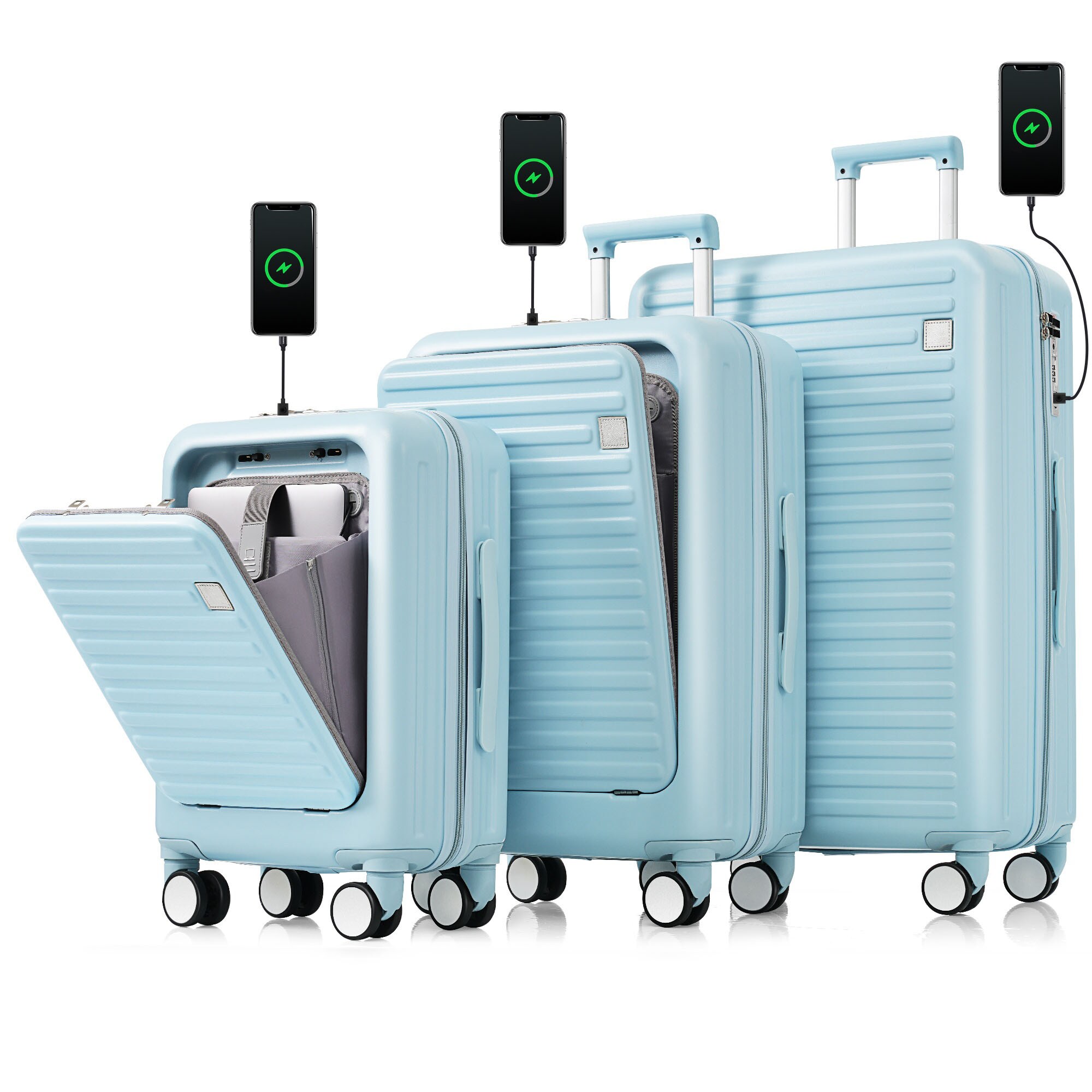 Bybafun YD9600070 27.5x18.9x12IN Blue Plastic Hardshell Suitcase set 3 -Bag