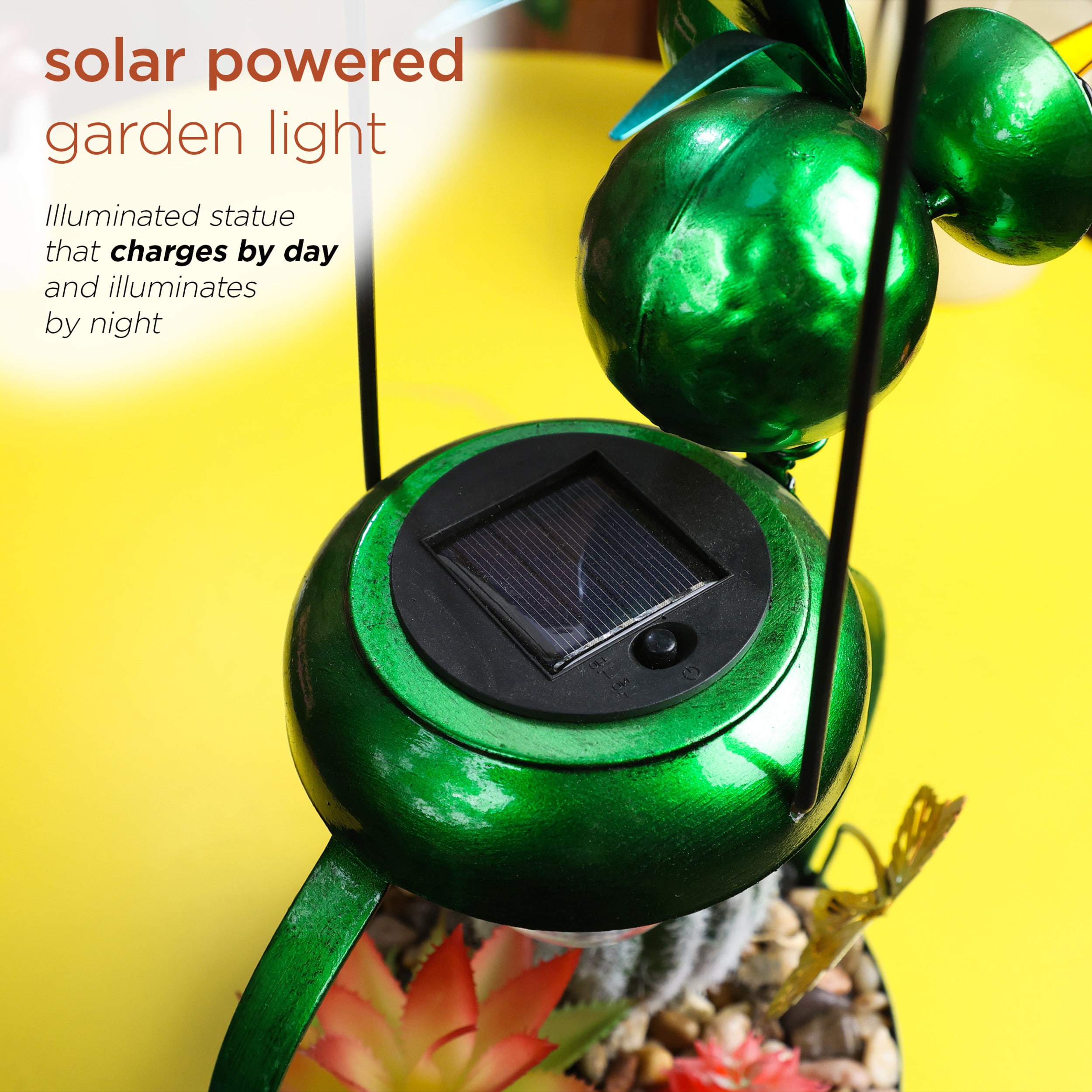 Whimsical Green Metal Heron with Solar LED Light