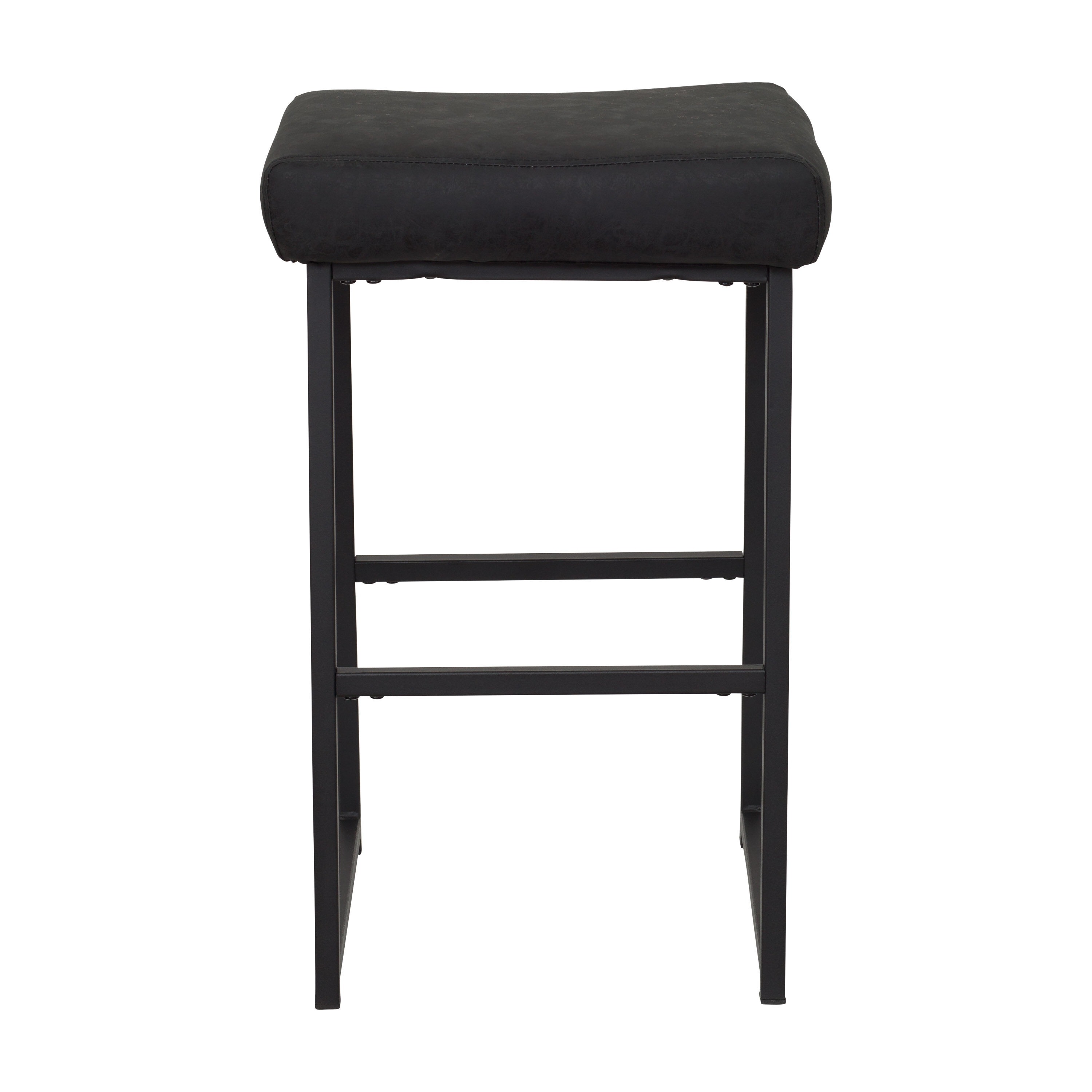 Milo Black Backless Leather and Metal Counter Stools, Set of 2