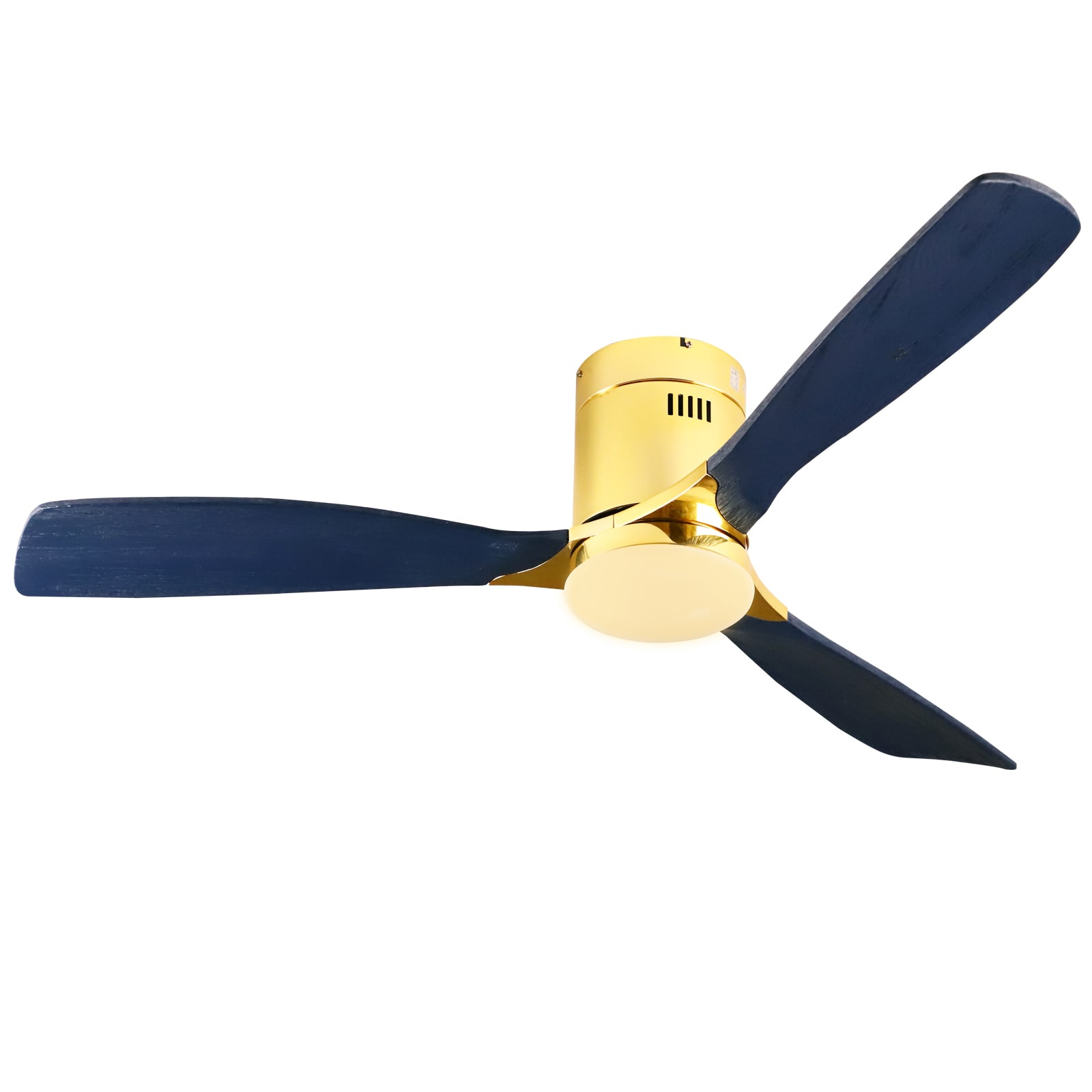 Kahomvis GLB-QPZP-8DXLD Ceiling Fan 52-Inches GOLD with Black and blue Blades Integrated LED Fixture Indoor/Outdoor Downrod mount Standard Ceiling Fan With Light and Remote ( 3 -Blade)