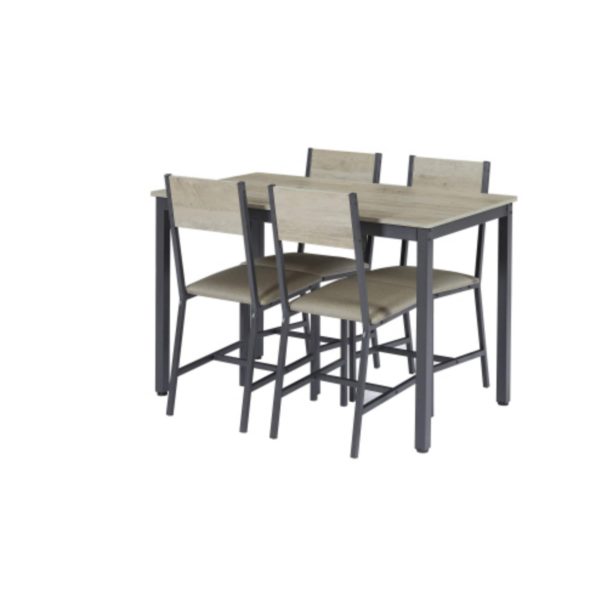 Miki Shinly JHX-7790-09QI 5pc Indl Dining Set Gray Traditional Wood Dining Table, with Black Finish and Iron 47.2-in L x 29.7-in H
