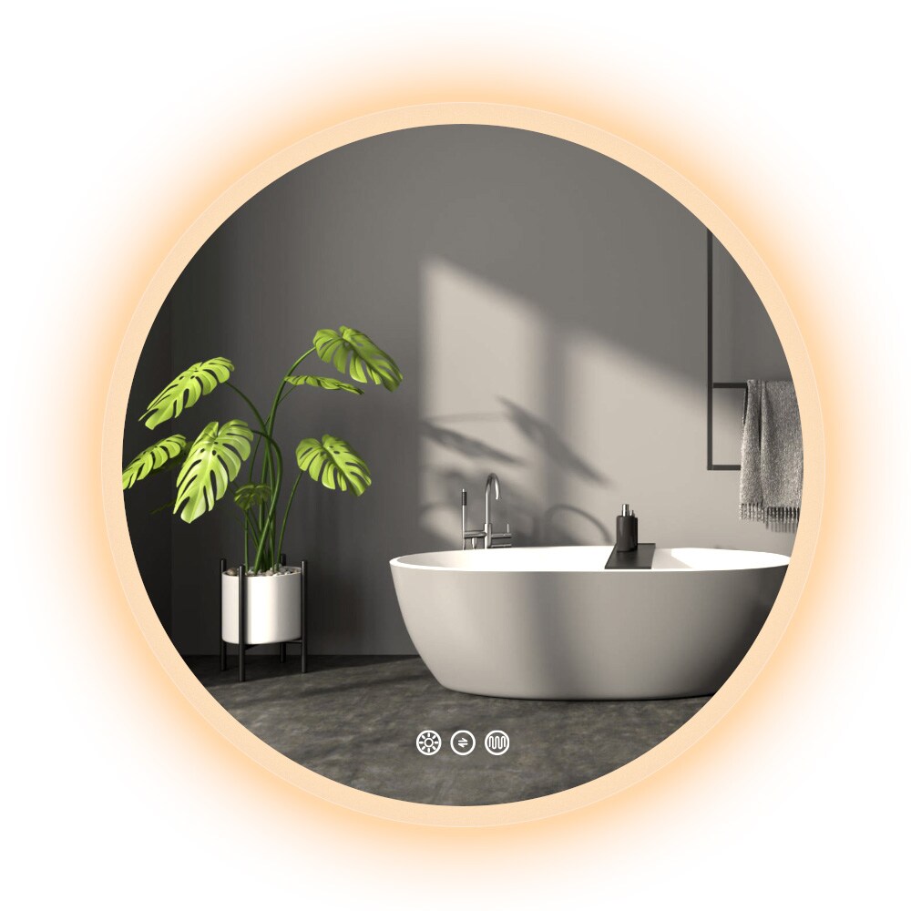 KINWELL UCM3051-80TDMB 32-Inches x 32-Inches Beveled Frameless Round Dimmable Lighted Fog Free Bathroom Vanity Mirror ( Metal )
