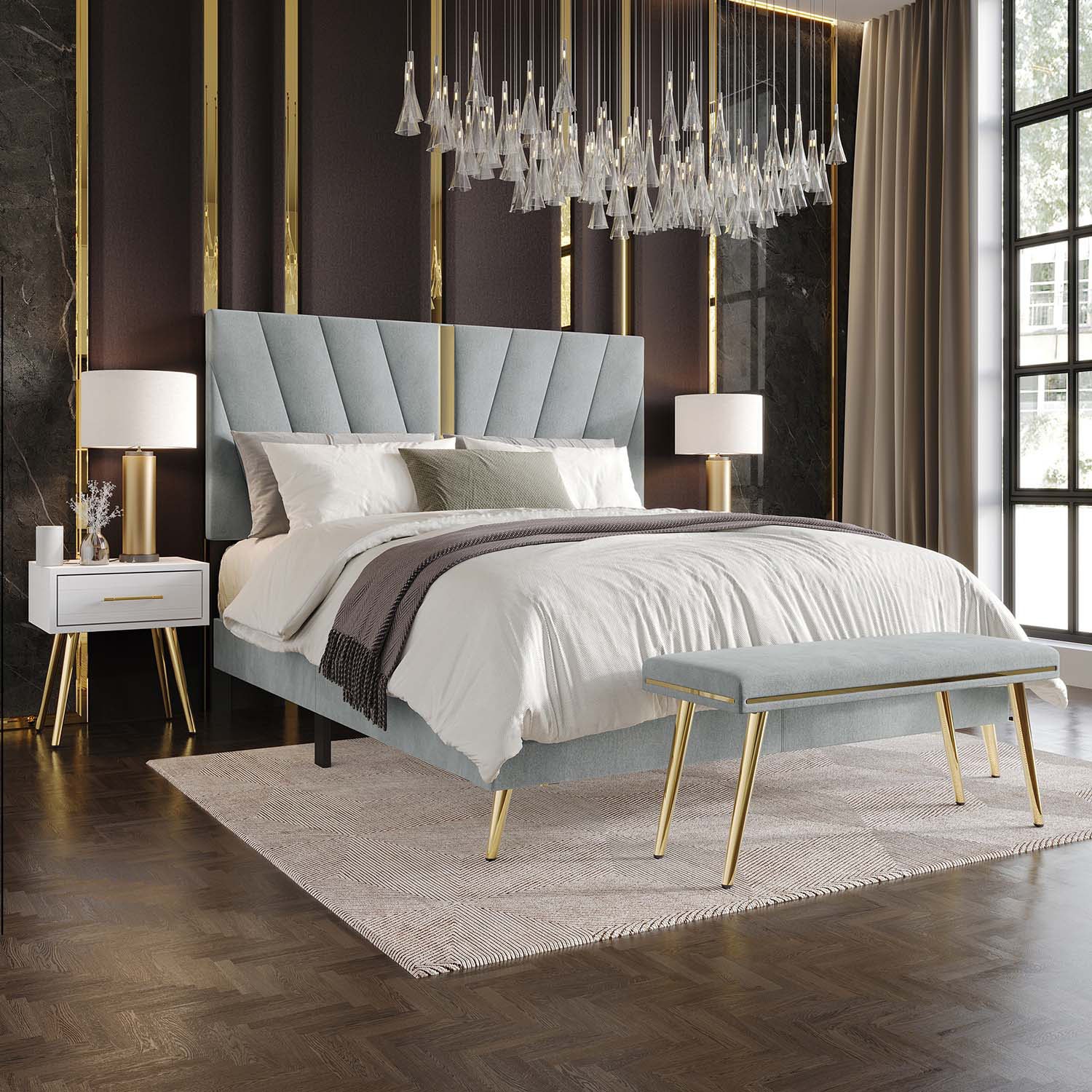 CasePiece C8508KUB-SGY-VV-4X Silver Grey King Wood Upholstered Bed