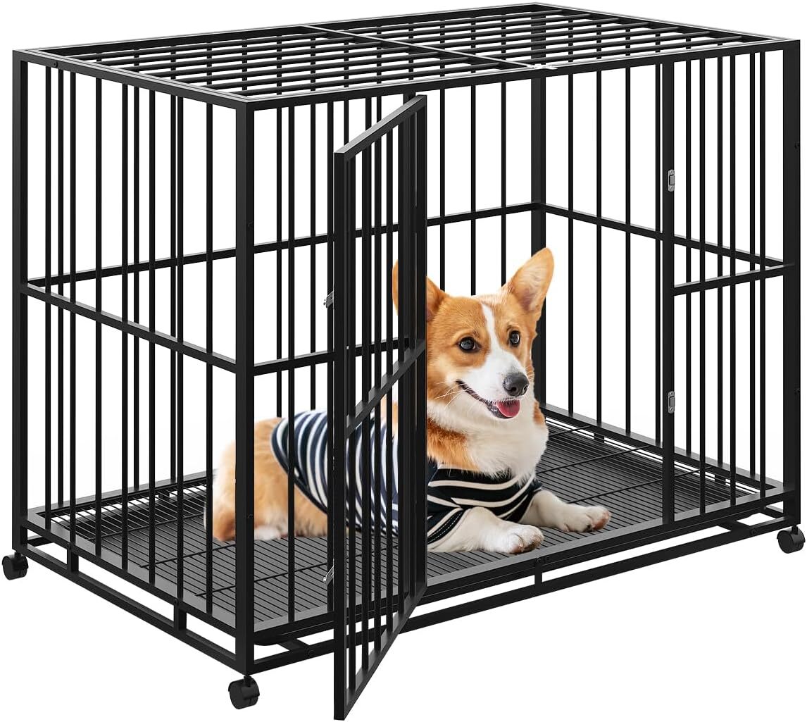 Garvee 36-in Black Dog Crate for Small Sized Dogs Heavy Duty Stainless Steel Dog Kennel Extra Small Dog Cage Stackable for High Anxiety Dogs