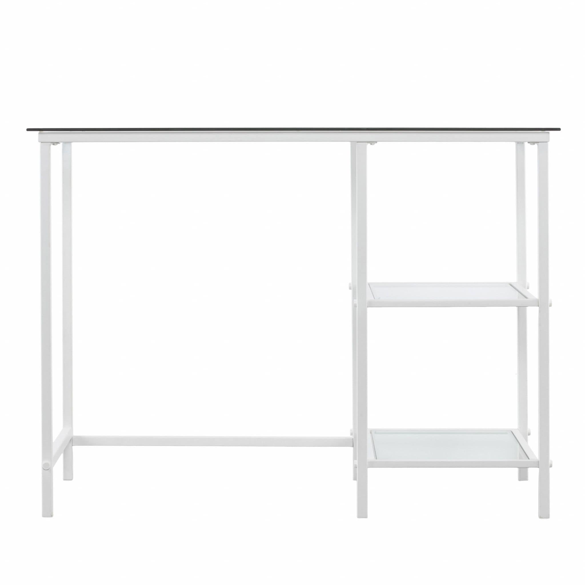 Slickblue 42 in White Rectangular Iron Writing Desk with Clear Glass ...