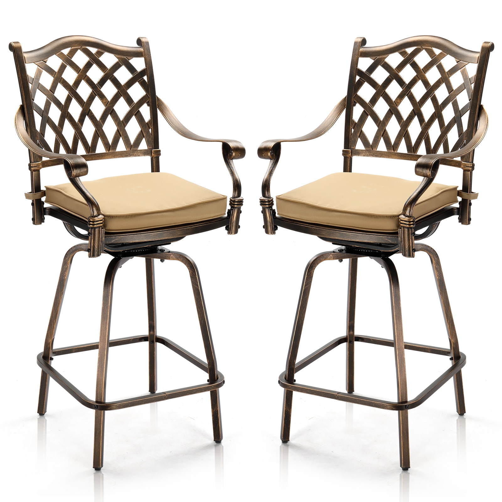 Winado LO1G56001160 Set of 2 Black Metal Frame Swivel Bar Stool Chair with Beige Cushioned Seat